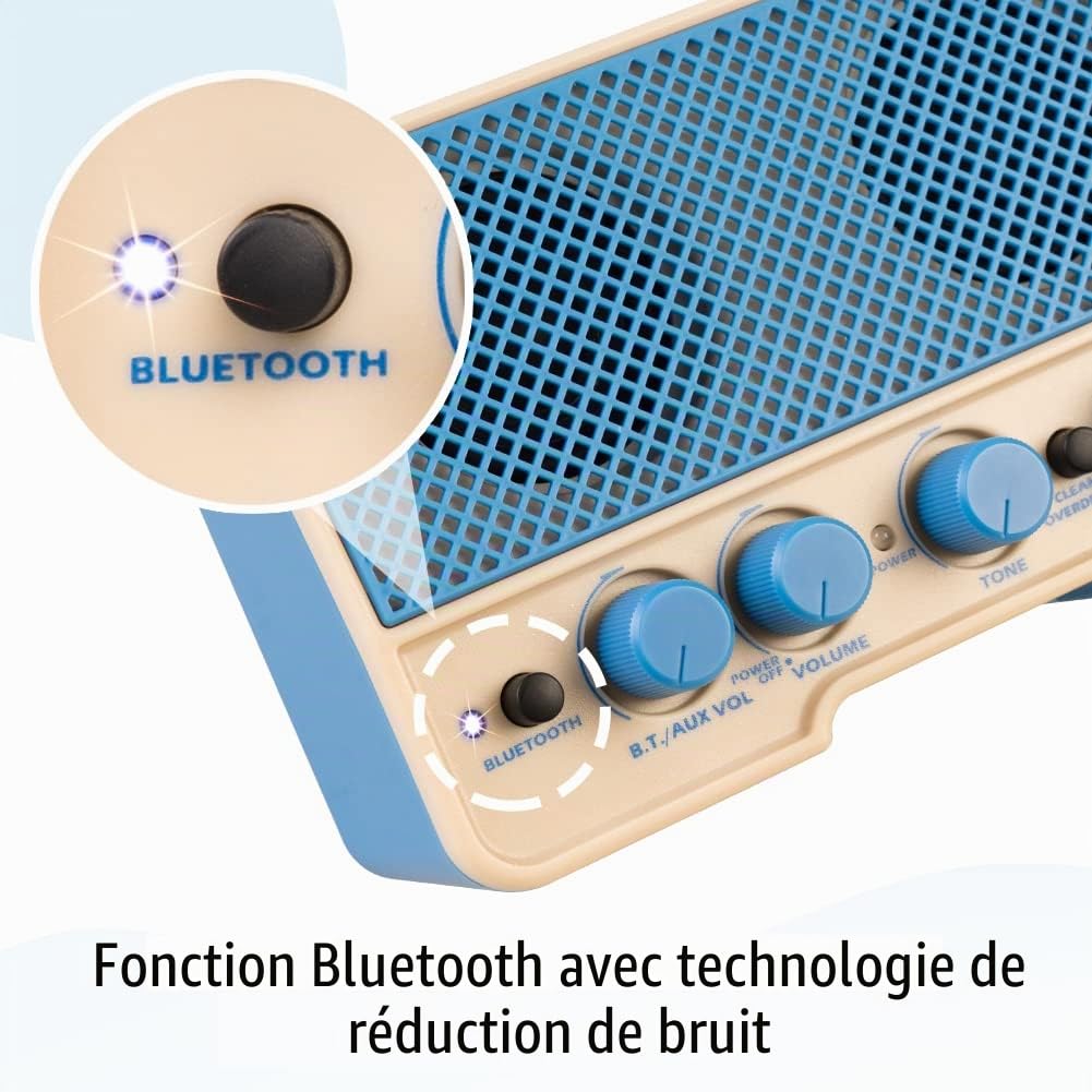 JOYO Mini Amplificateur Combo Guitare 5W Bluetooth Rechargeable - pour Entraînement avec Casque, Canaux Clean & Overdrive (JA-02 II Bleu)