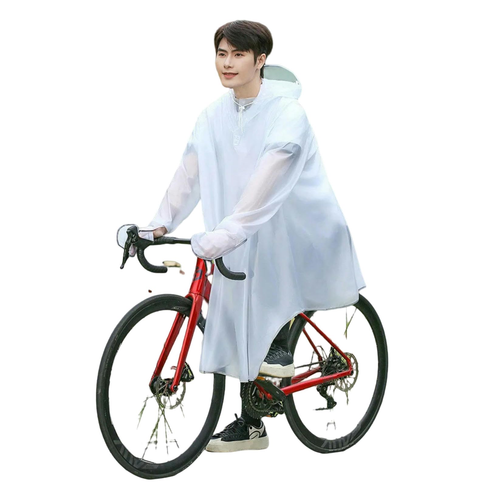 Gyios Matte White Poncho Pvc Full-Body Bicycle Raincoat Poncho, Single-Sleeve Long Waterproof For Mountain Bike Riding, Outdoor Anti-Rainstorm Cycling Rainwear-4Xl