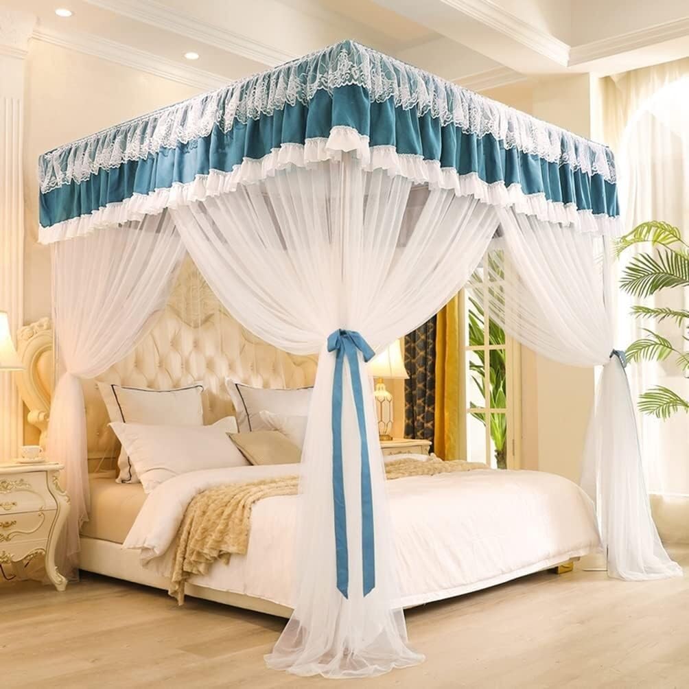 Baldaquin de lit à 4 Montants d'angle, Rideau de lit superposé Princesse avec moustiquaire, décoration de Chambre de Luxe