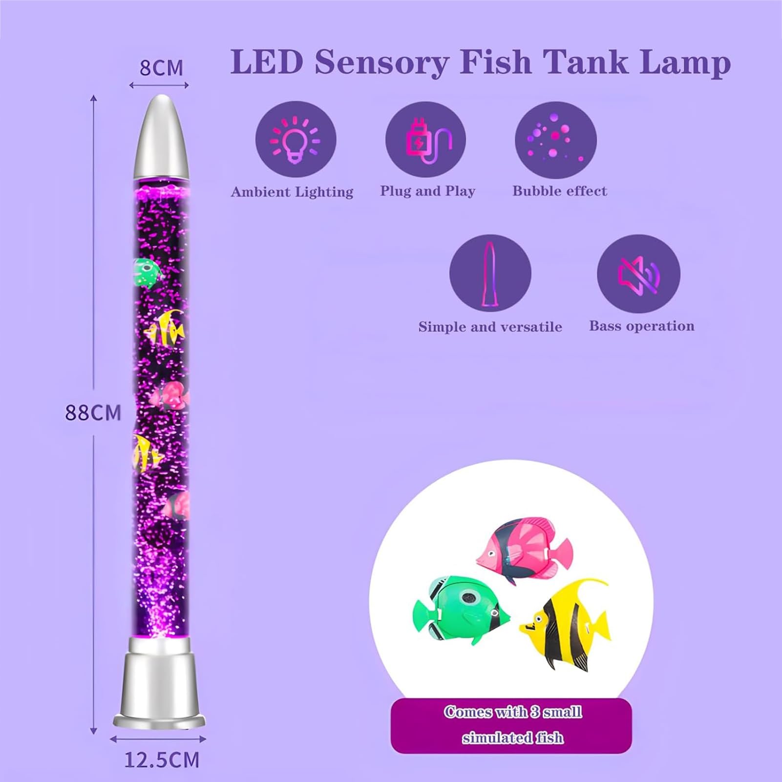 sensoryczna lampka LED do akwarium, 7 kolorów, kolorowa lampka nocna LED, nadaje się do sypialni, pokoju dziecięcego, salonu i na imprezy (80 cm)