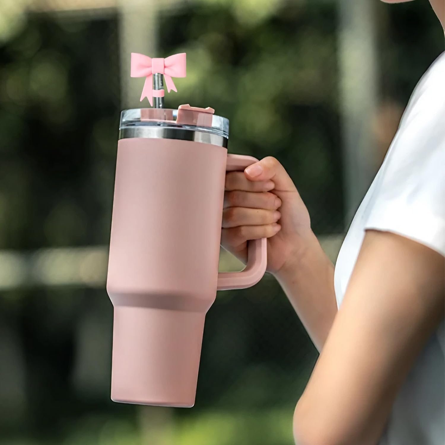 3 Pcs Pink Bow Straw Covers Cap Toppers Compatible with Stanley 30&40 oz Tumbler Cups, 10mm Reusable Silicone Straw Toppers for Stanley Cups Straw Accessories(Pink) 8 615QXEOPuLL. AC SL1500