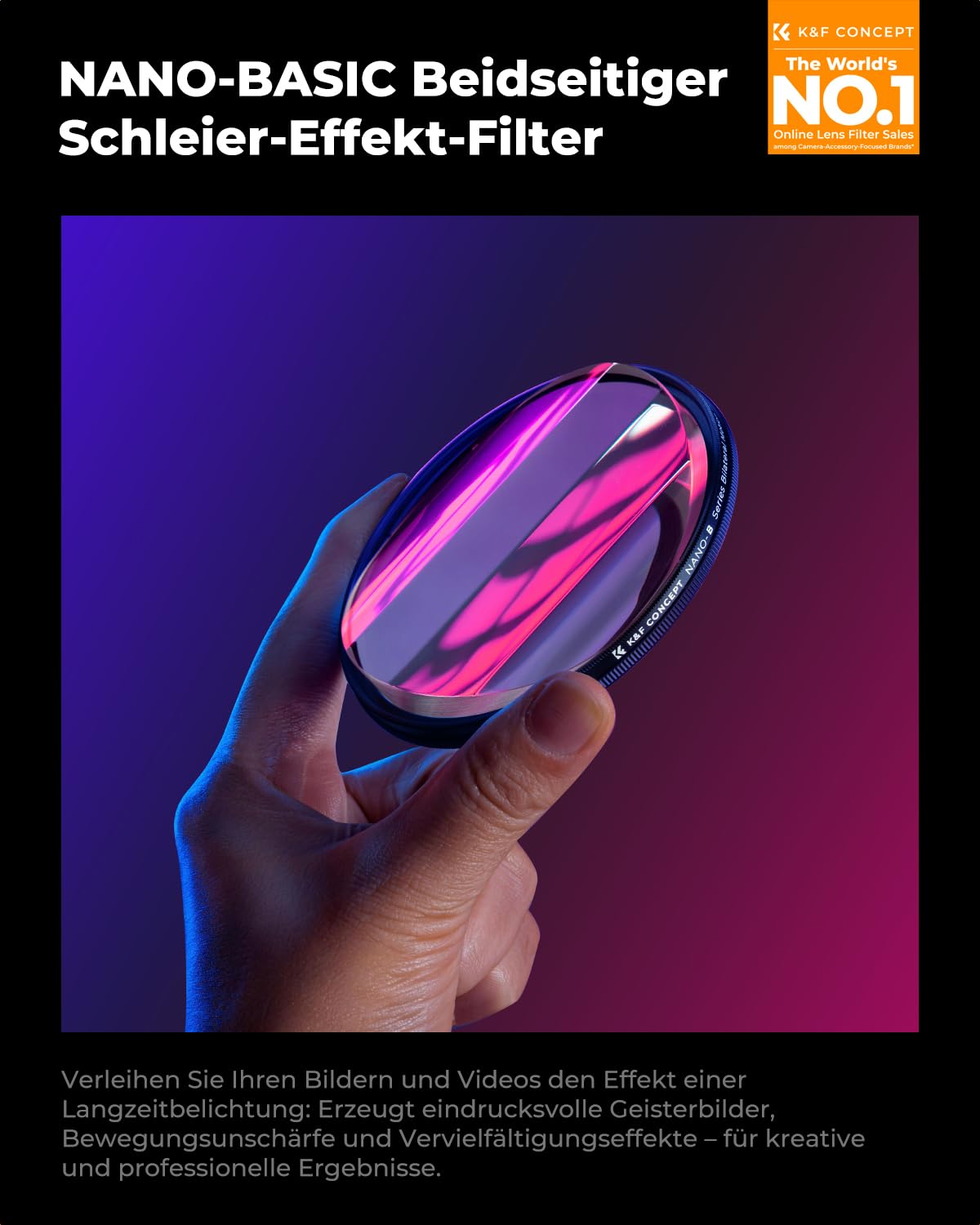 K&F CONCEPT 82mm Bilateraler Bewegungsunschärfe-Effekt-Filter Optisches Glasprisma Spezialeffekt-Kameraobjektivfilter (Nano-B Serie)