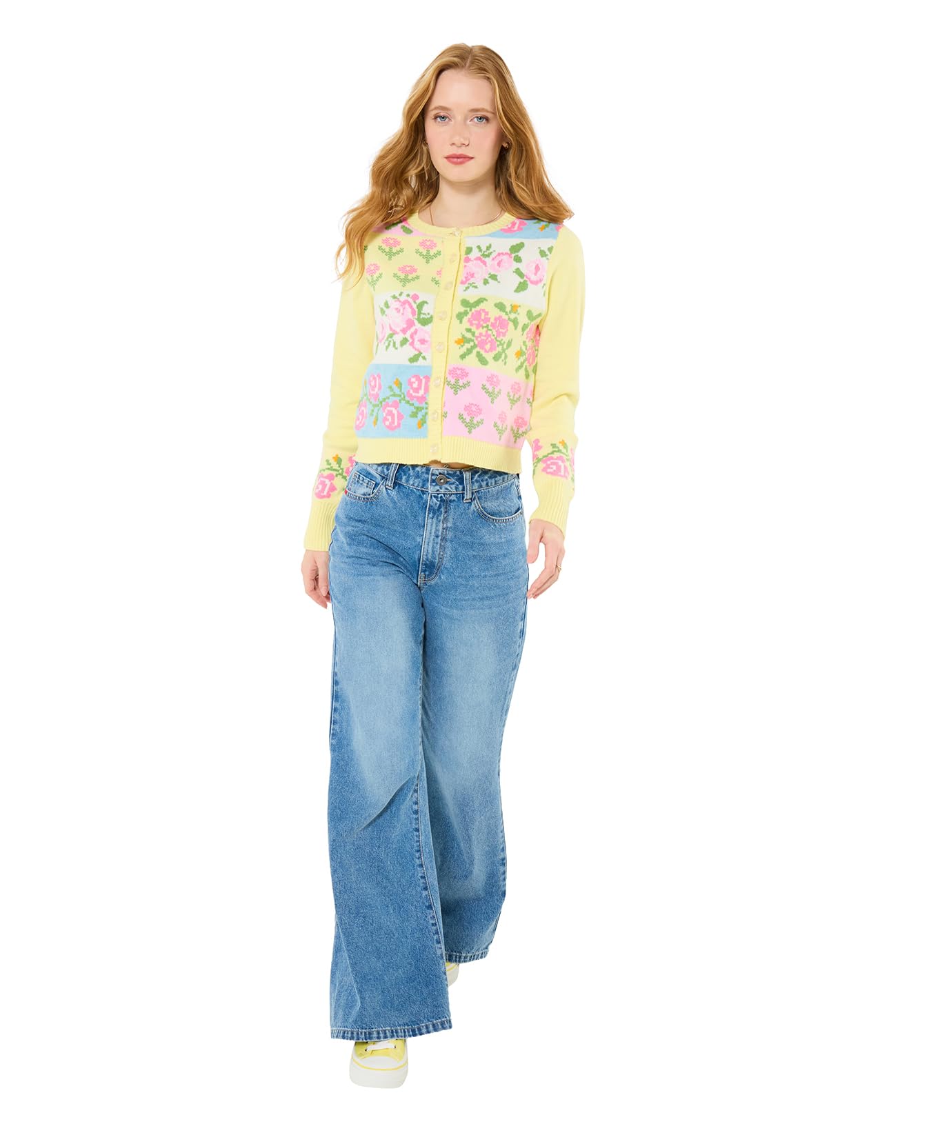 Joe Browns Women's Bold Floral Patchwork Cardigan, Regular, Yellow, UK 18