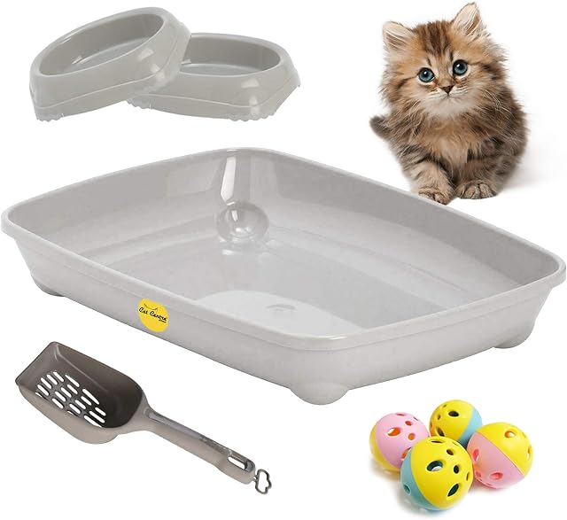CatCentre® Kitten Starter Pack Set Kit Cat Litter Tray Scoop Bowls Small Balls