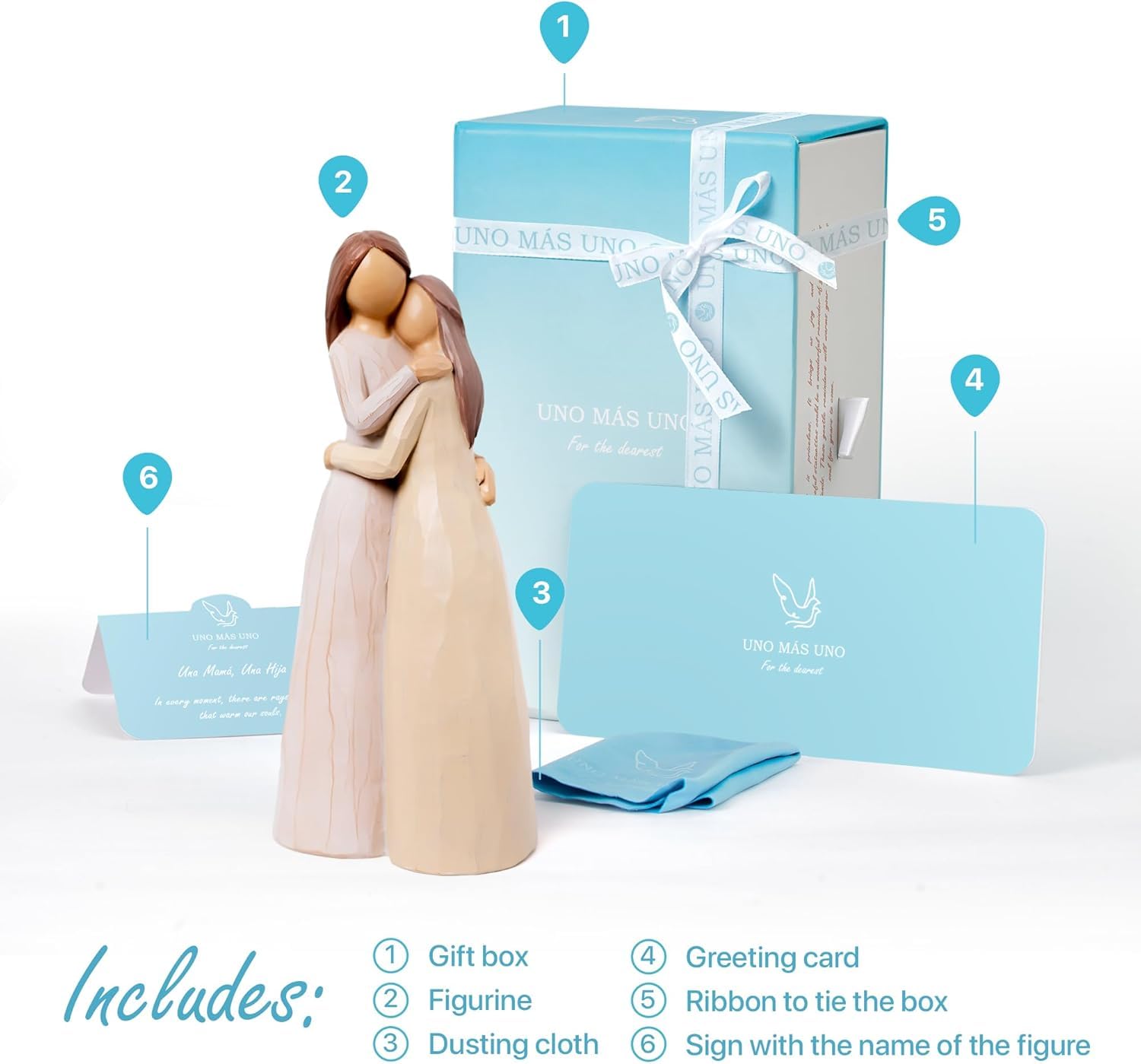 UNO MAS UNO - Una Mama, Una Hija Madre e Figlia Figurine - Statua in Poliresina dipinta a mano - Regalo per mamma/figlia - Famiglia di colori rappresentativa