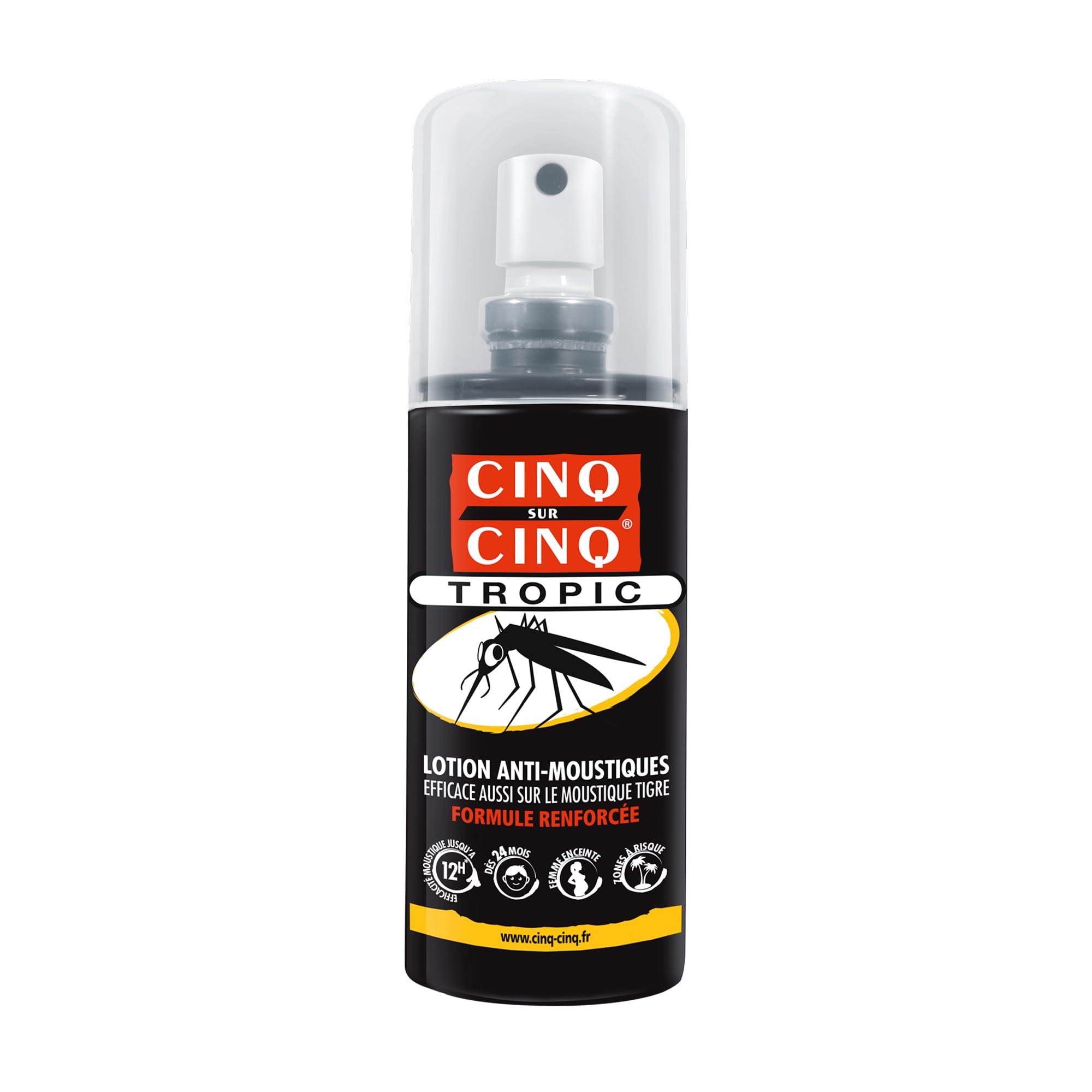 CINQ SUR CINQ Spray Tropic Anti-Moustiques 75 ml – Moustiques Tigres & Culicoïdes – IR3535 35% – Protection Jusqu’à 14h – Dès 24 Mois & Femmes Enceintes