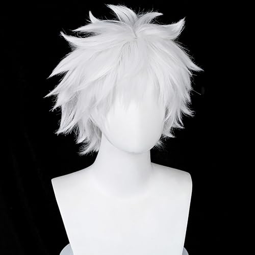 Miniatura 3 de COSPLAZA Cosplay peluca corta blanca plateada esponjosa masculina anime show Halloween fiesta pelucas de pelo