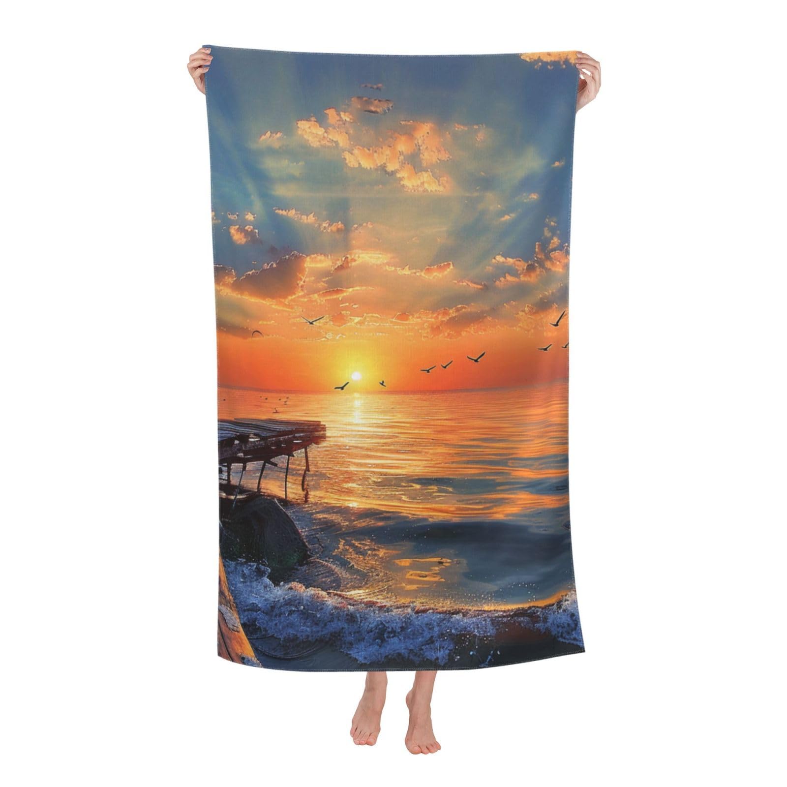 BWWHCCTI Sunset scenery Printed Quick Dry Bath Towel, Soft Microfiber Towels Fast Drying Beach Towels for Travel,Camping,Gym,Swimming,Yoga