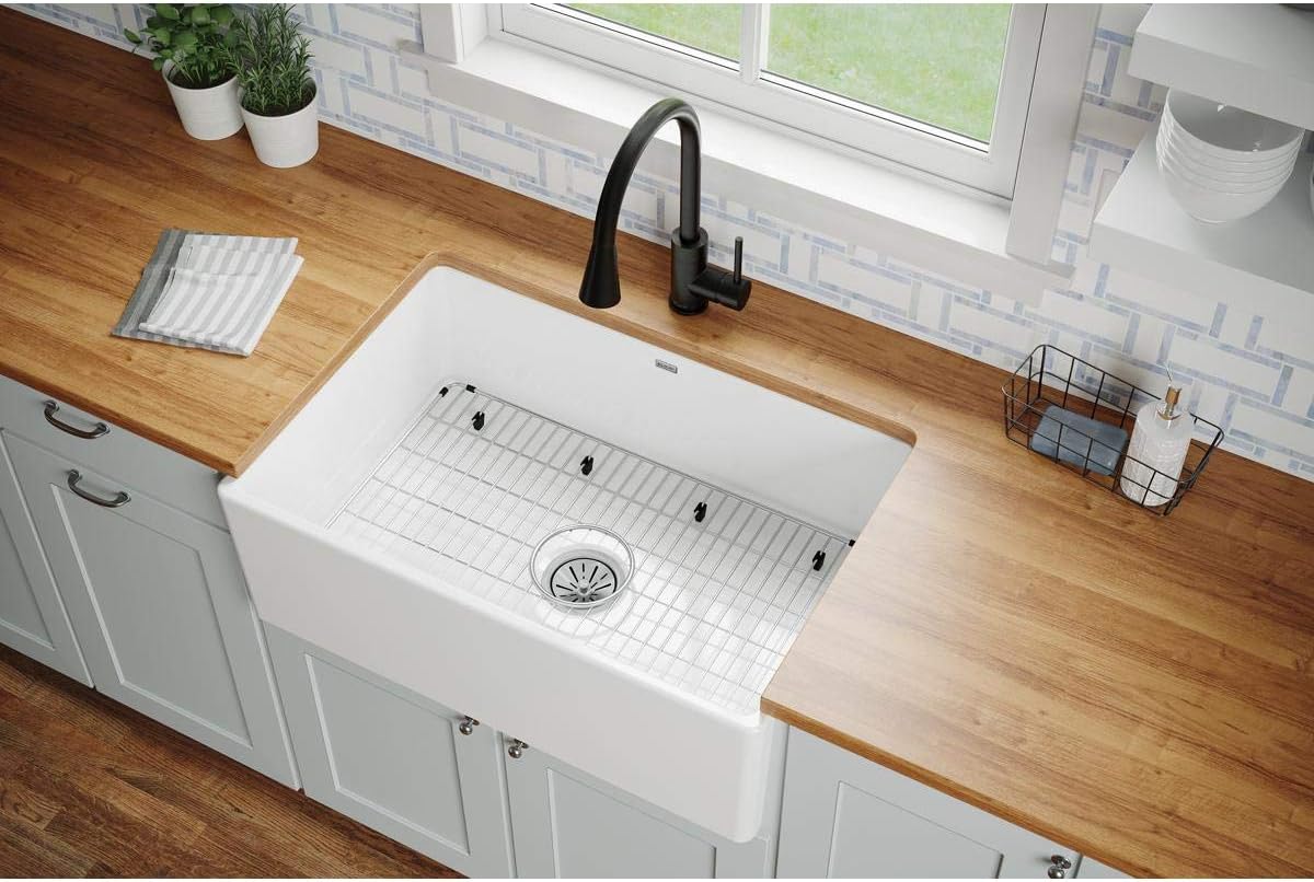 Elkay Fireclay 30" x 19-15/16" x 9-1/8" Single Bowl Farmhouse Sink Kit White