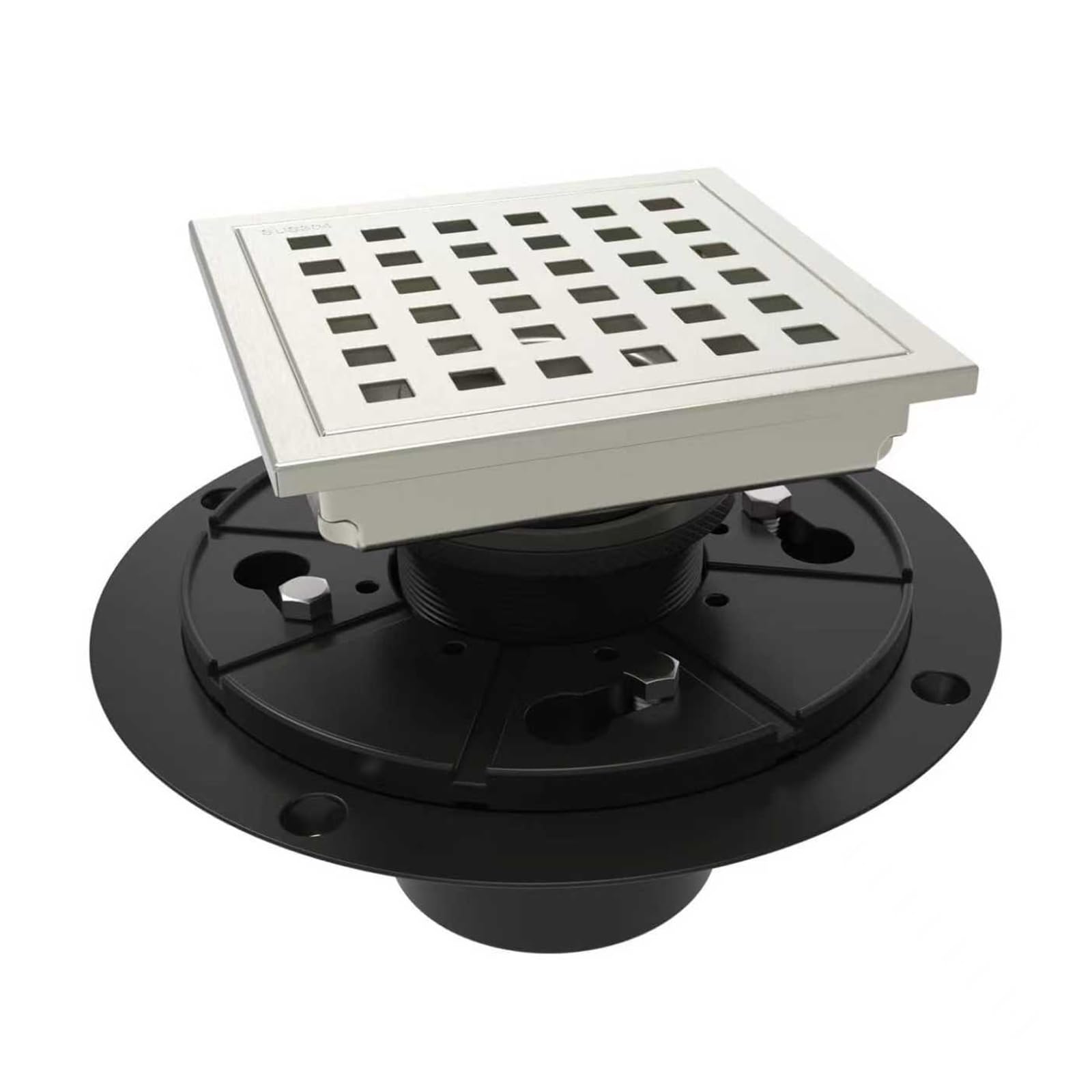 Removable Hair Catcher Square Shower Drain with Flange Hair Strainer Removable Grids Stainless Steel Floor Stainless Steel Floor