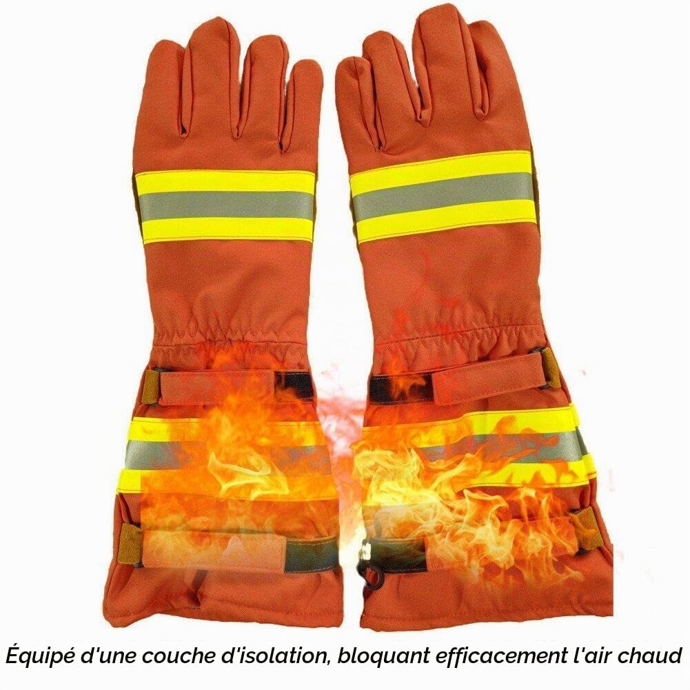 Gants de Lutte Contre l'incendie, Gants de Pompier Professionnels, résistance à la Chaleur et aux Flammes, Gants de Travail de sécurité à Manches Longues avec Bande réfléchissante