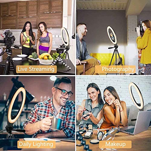 10” LED Selfie Ring Light with Stand and Phone Holder, Torjim Dimmable Circle Light for Photography, Makeup, Vlogging, Live Streaming, Camera Video Recording, Compatible with iPhone Android