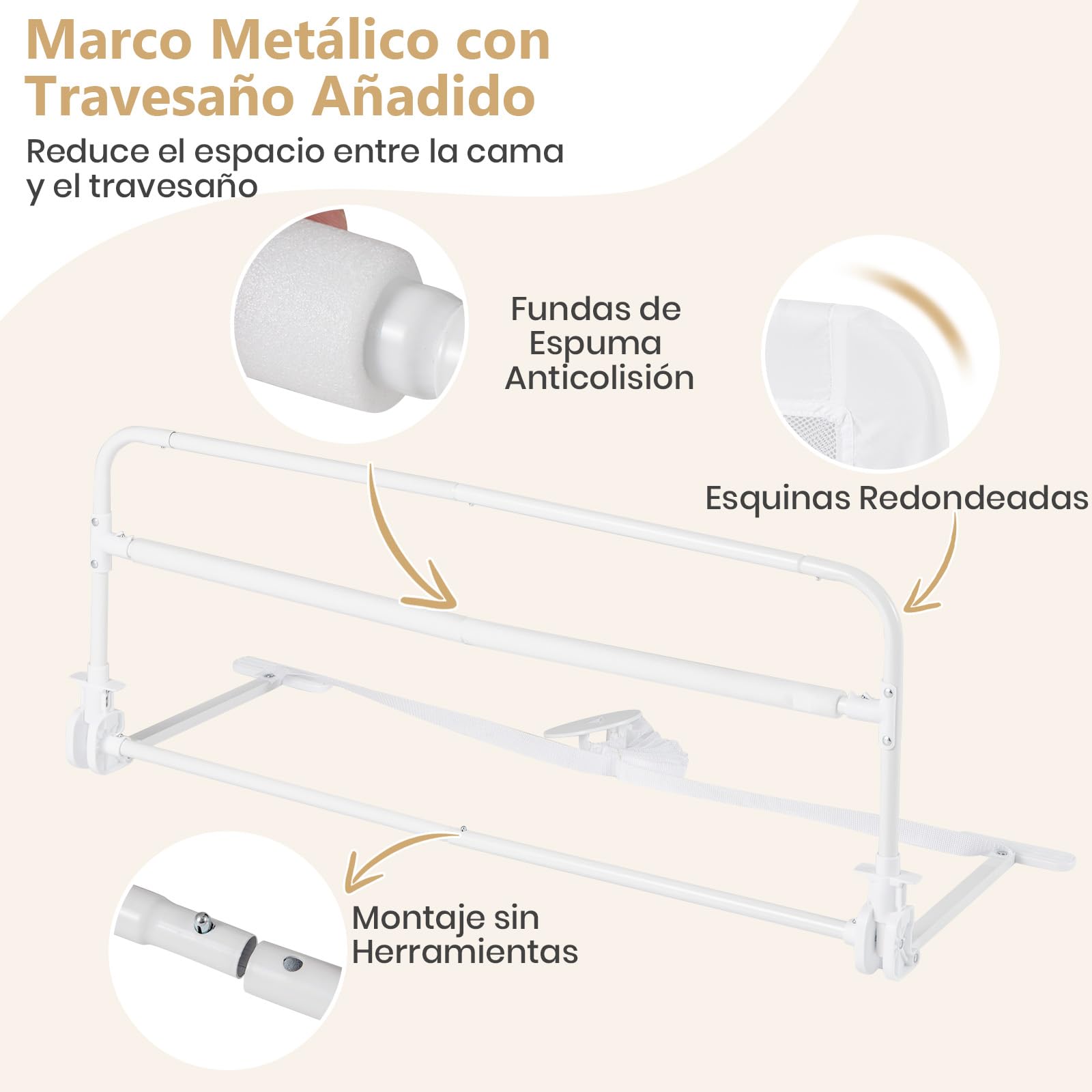 GOPLUS Barrera de Cama Plegable para Niños (Gris)