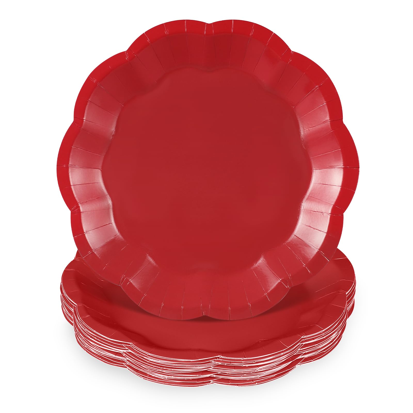 NatNarr 30 Pcs Red Paper Plates 7 Inch Scalloped Christmas Dessert Plates