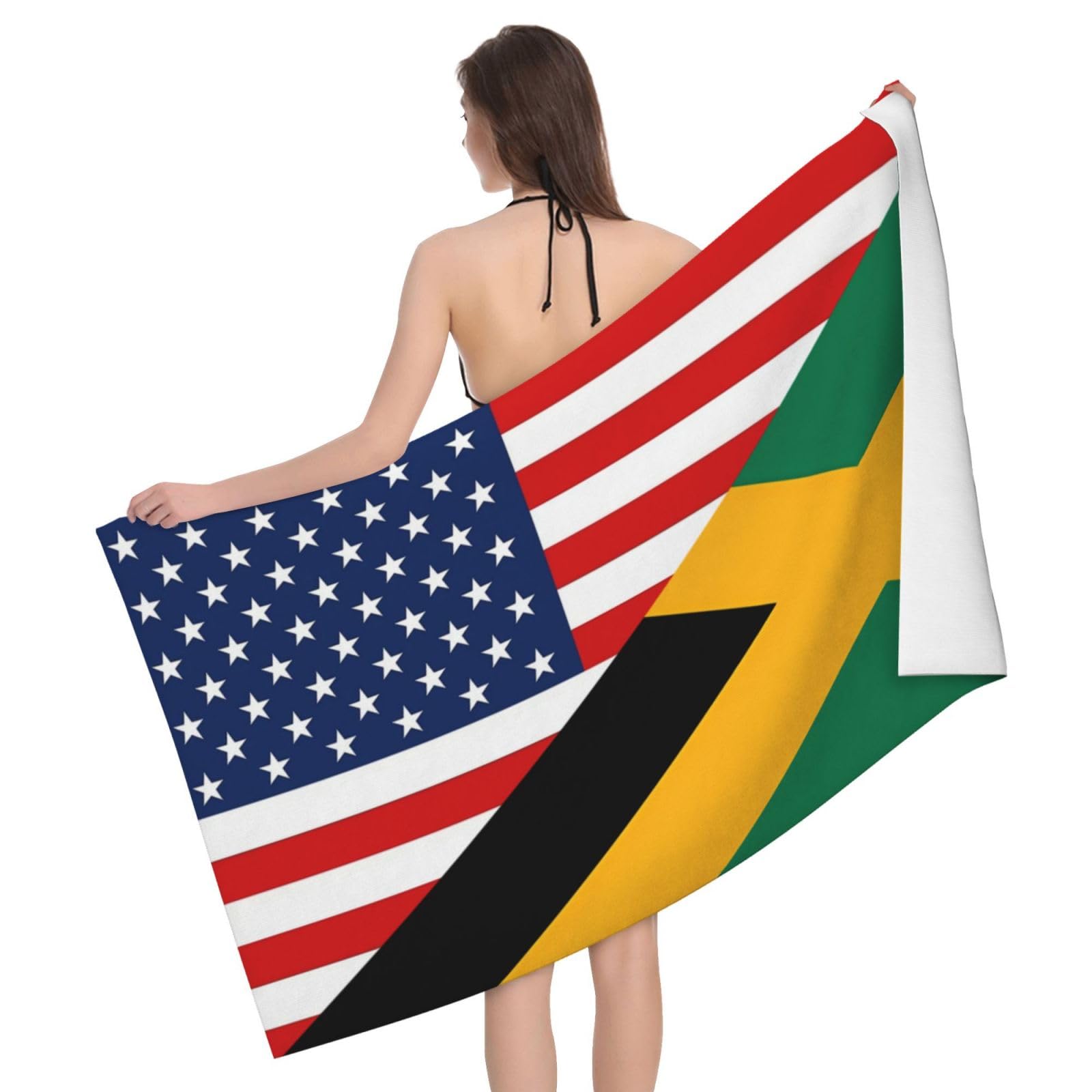 HLBSDM Microfiber America Flag and Jamaica Jamaican Flag Beach Towel Quick Dry Soft Sand Free Beach Towels for Pool Swim Beach Lightweight Thin Towels