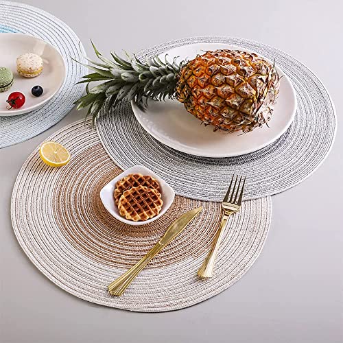 Image of Jute Placemats Set of 6 Heat Resistant Round Place Mats Natural Jute Woven Braided Table Mats Thick Farmhouse Placemats Trivet Round Braided Placemats for Dining Table(Gold, Set of 6)