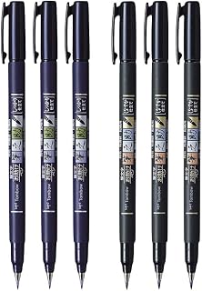Tombow Fudenosuke Brush Pen, 6-Pack, Hard Tip (GCD-111) x3, Soft (GCD-112) x3 - for Precision Drawing, Sketch Notes & Calligraphy| Top Gifting Idea