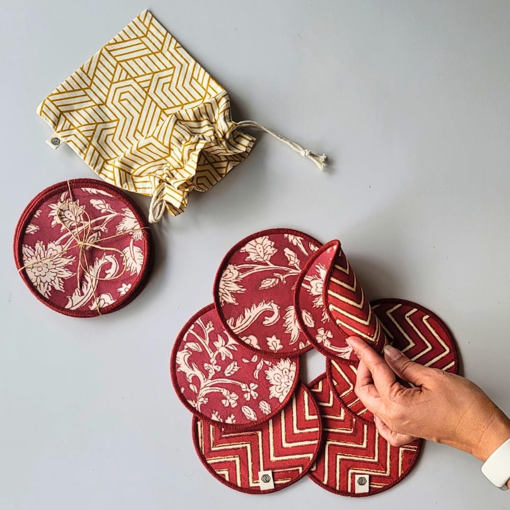 THE YARD HOUSE Wipeable Reversible Cotton Coasters (Model 8)-image-6