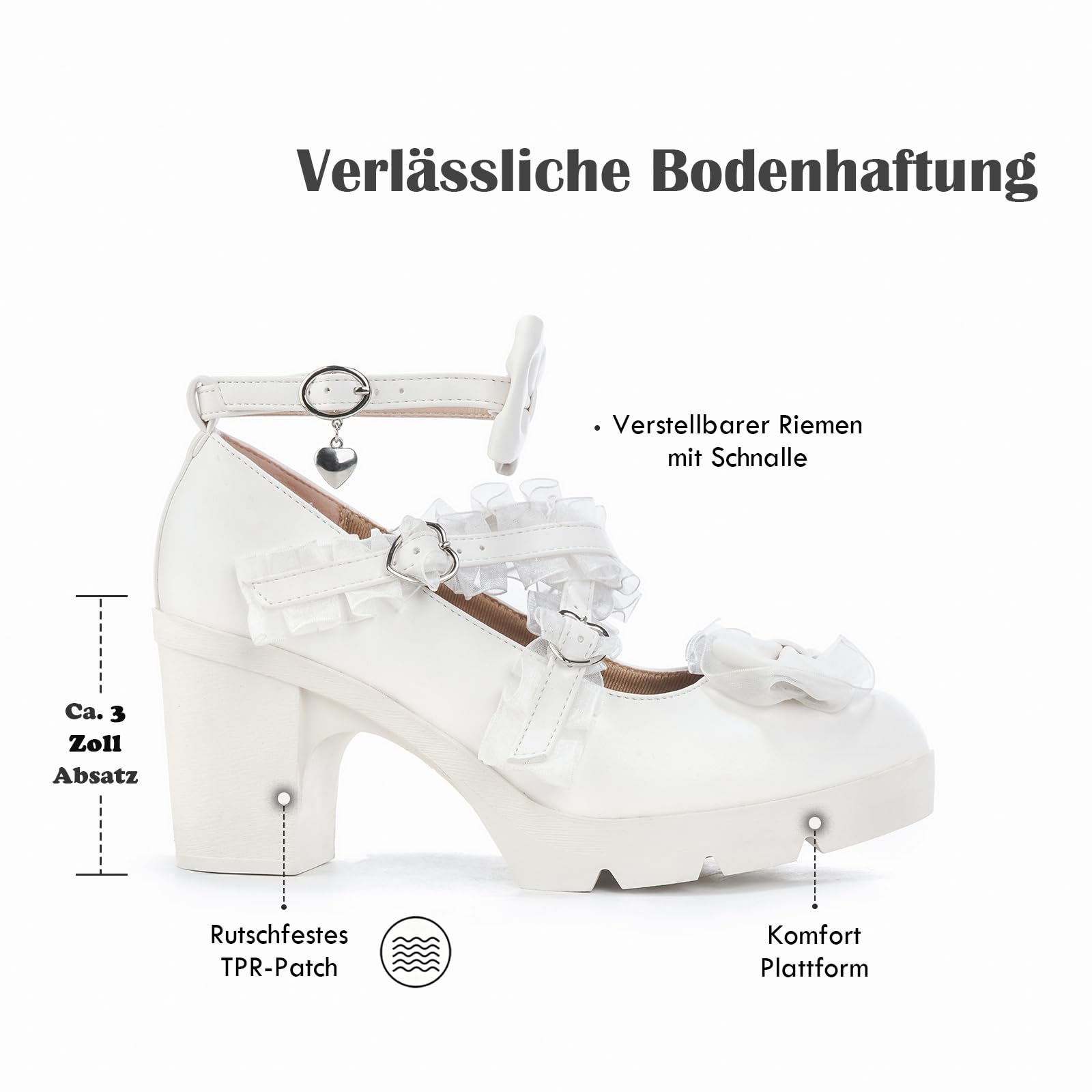 PPXID Damen Pumps Blockabsatz Schuhe Lolita Gothic Mary Jane mit Knöchelriemen für Cosplay & Festivals