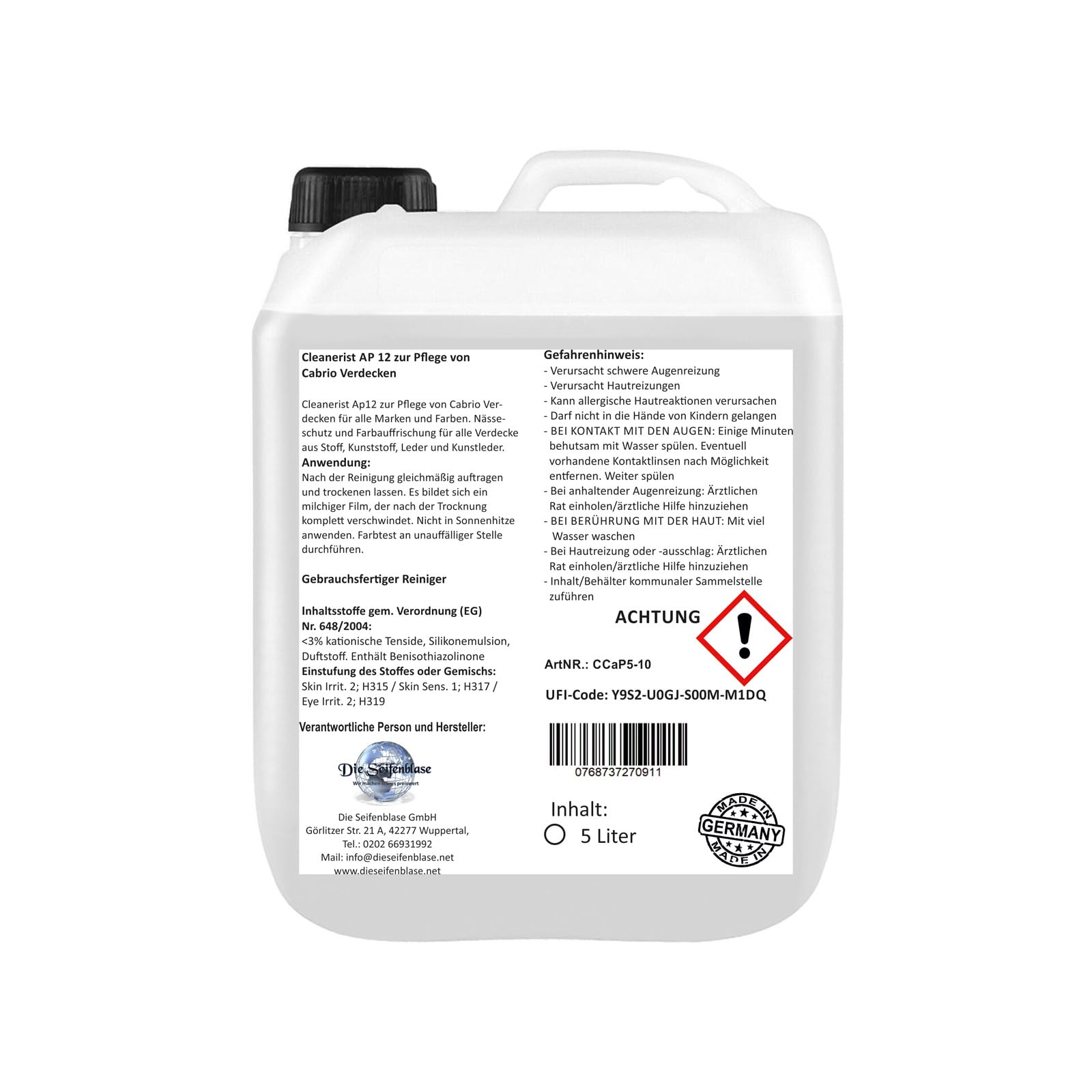 5 litri decappottabile impregnante AP12 impregnante per la cura del tetto convertibile in tessuto, pelle, similpelle e plastica