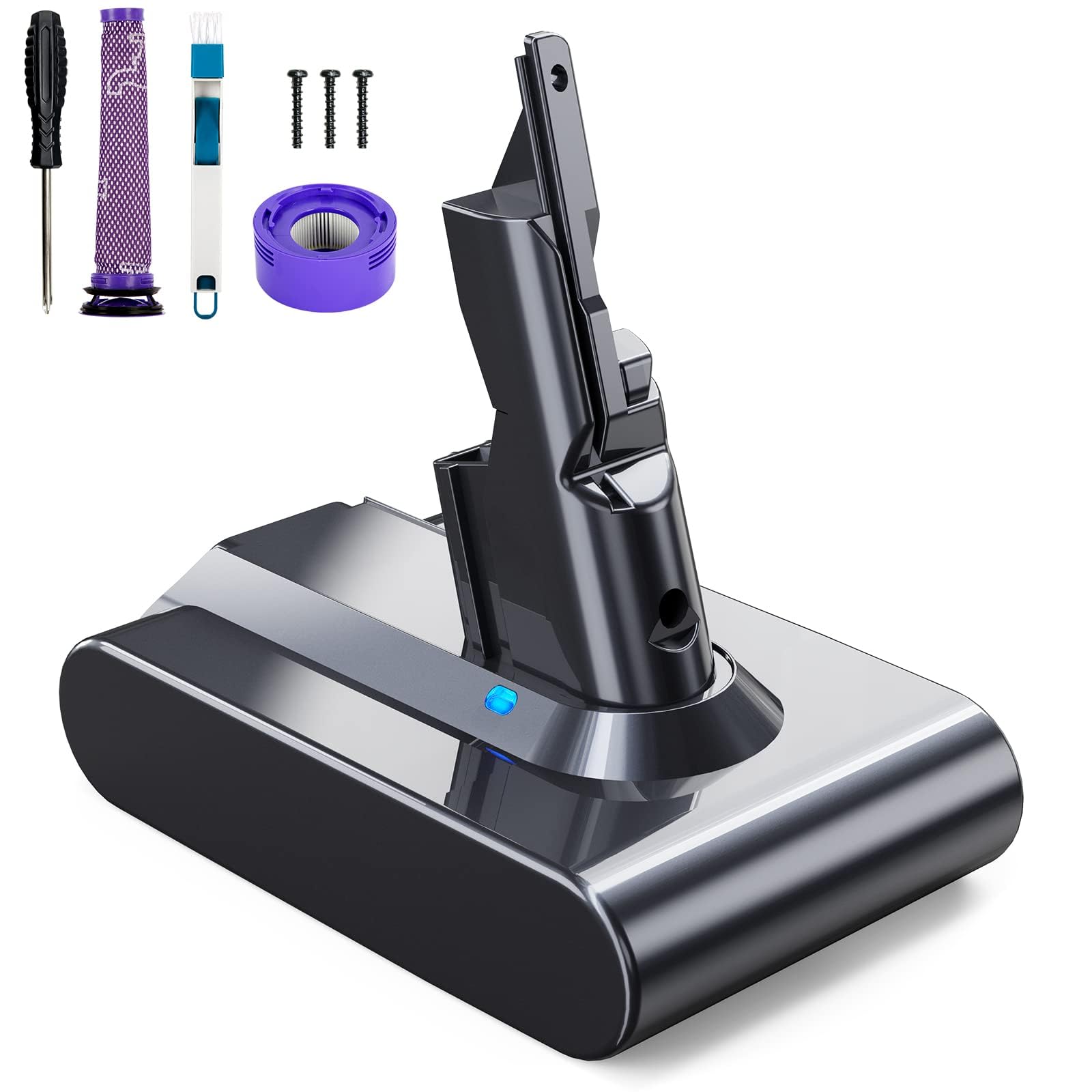 EVARY Replacement Battery for Dyson V7, Upgraded High Capacity V7 Battery for Dyson V7 Vacuum Cleaner Series SV11 fluffy Motorhead, Animal - with pre-filter,post-filter