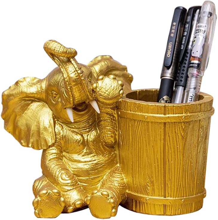 Cute Resin Elephant Pen Pencil Holder Desk Organizer - Desktop Pen Pencil Brush Holder Container Storage Organizer, Creative Elephant Home Decoration Desk Ornaments for School Office