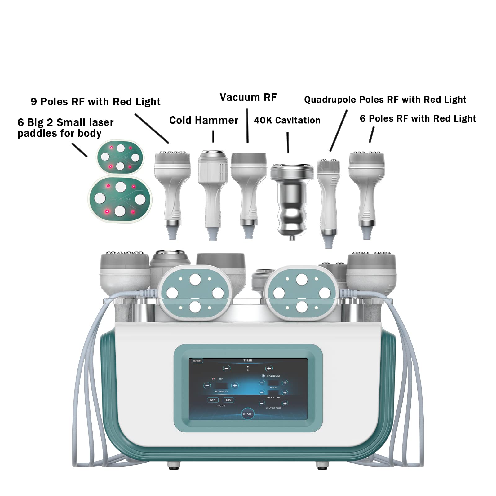 7 in 1 40K Kavitation Körper Schlankheits Maschine Multipolar Vakuum RF Form Sculpting Gerät Laser Pads mit RF für Cellulite Reduktion Hautstraffung Elitzia ET2022PB (Grün)