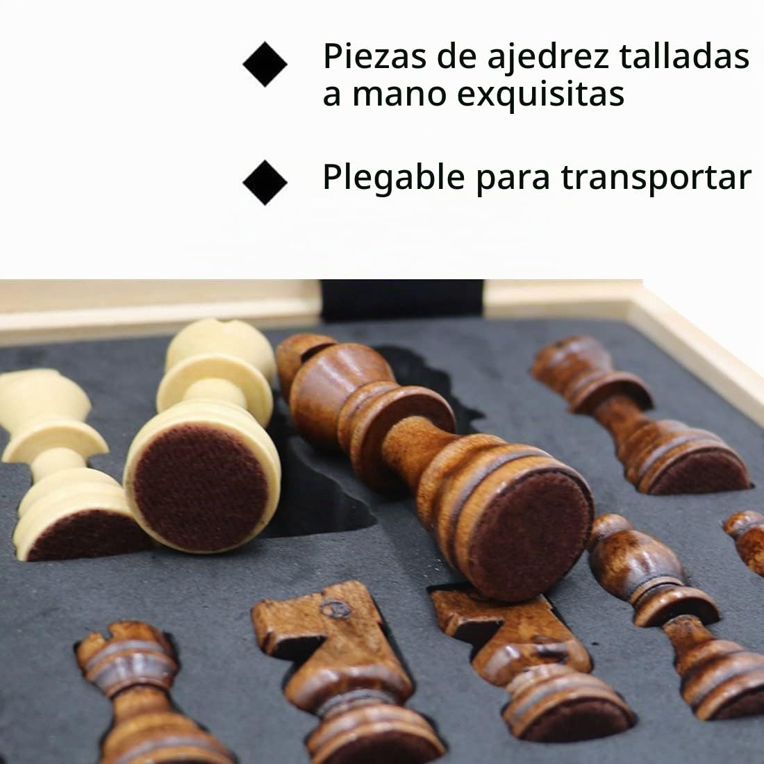 Icegrey Tablero de Ajedrez de Madera Plegable Juegos Tradicionales Almacenamiento Portátil Juego de Ajedrez Internacional para Niños y Adultos Escuela Viajes al Aire Libre 40x40cm
