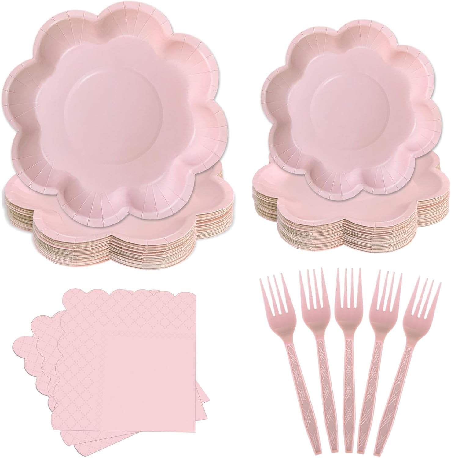 96 Pcs Pink Plates and Napkins Set, Pink Paper Plates Supplies