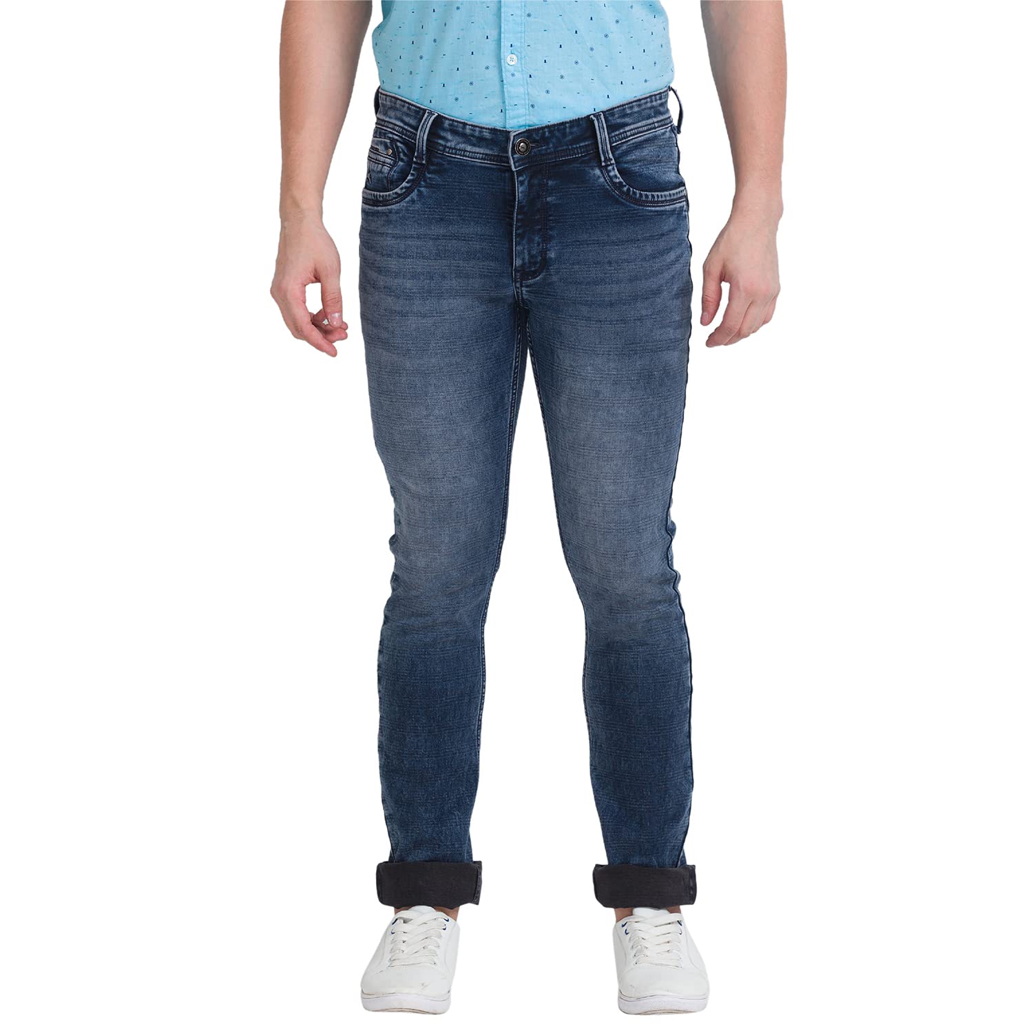 ParxMen's Cotton Blend Dobby Pattern Slim Tapered Fit Flat Front Jeans