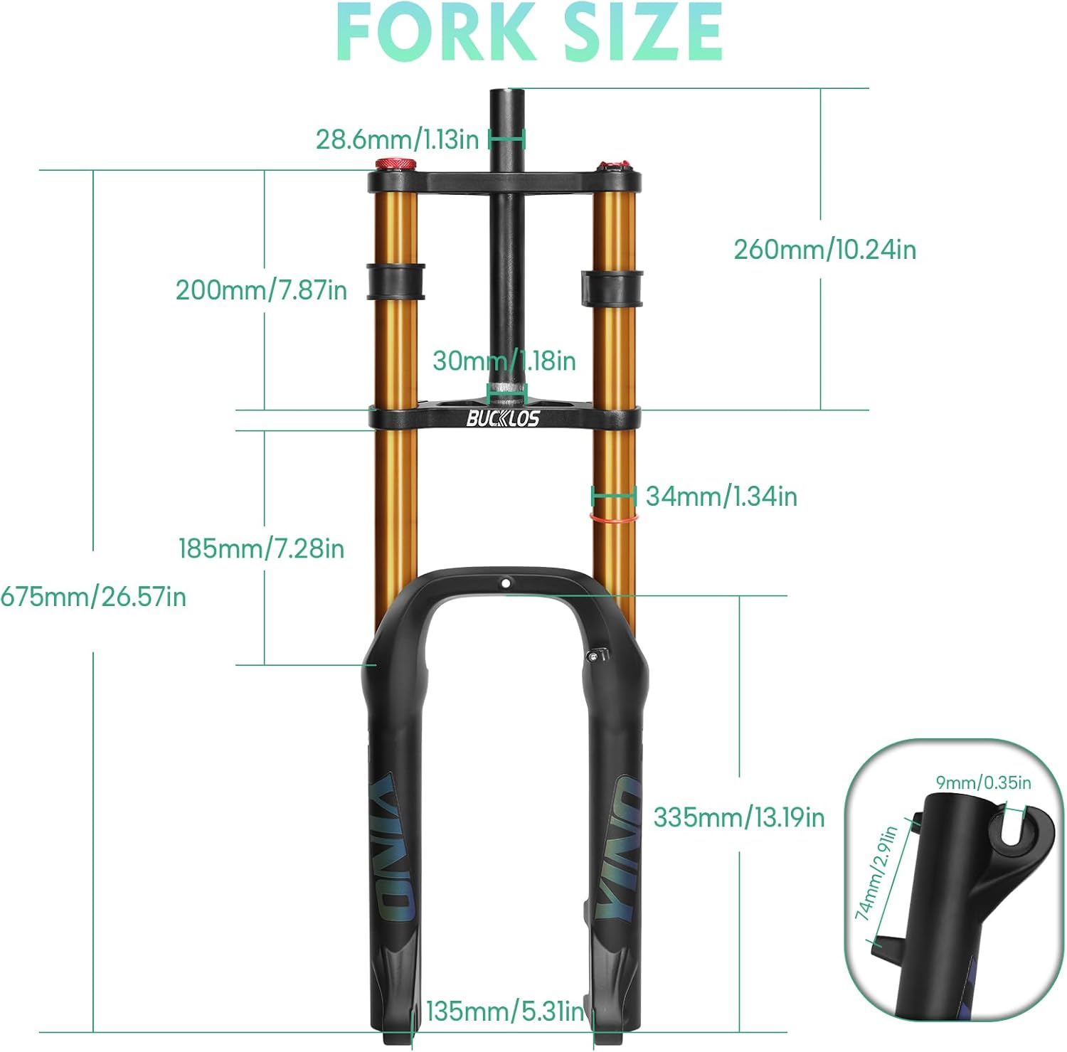BUCKLOS 20 x 4.0 inch Fat Tire MTB Air Double Crown Suspension Fork & Bike Shock Pump for Front Air Suspension Fork Rear Shocks Bicycle Tire Pump