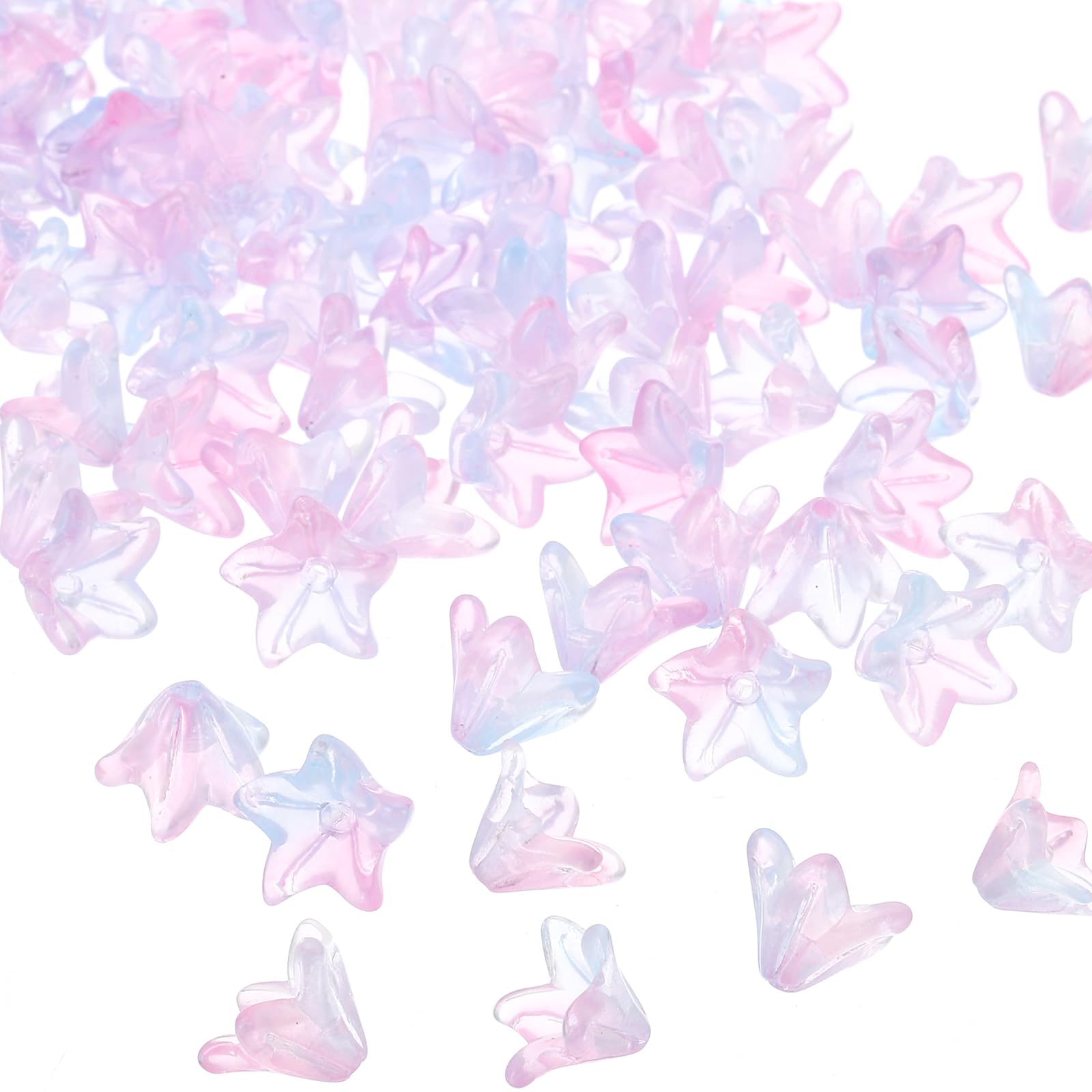 PATIKIL Glass Lily Flower Beads, 100 Pcs Gradient Flower Bead Charm for DIY Craft Decorations Pink, Blue, Pink/Blue