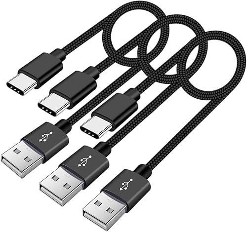 Cable USB C corto de 1.5 pies, paquete de 3 cargadores USB tipo C, cable trenzado de carga rápida para Samsung Galaxy S10+ S9 S8 Plus, Note 9 8, LG