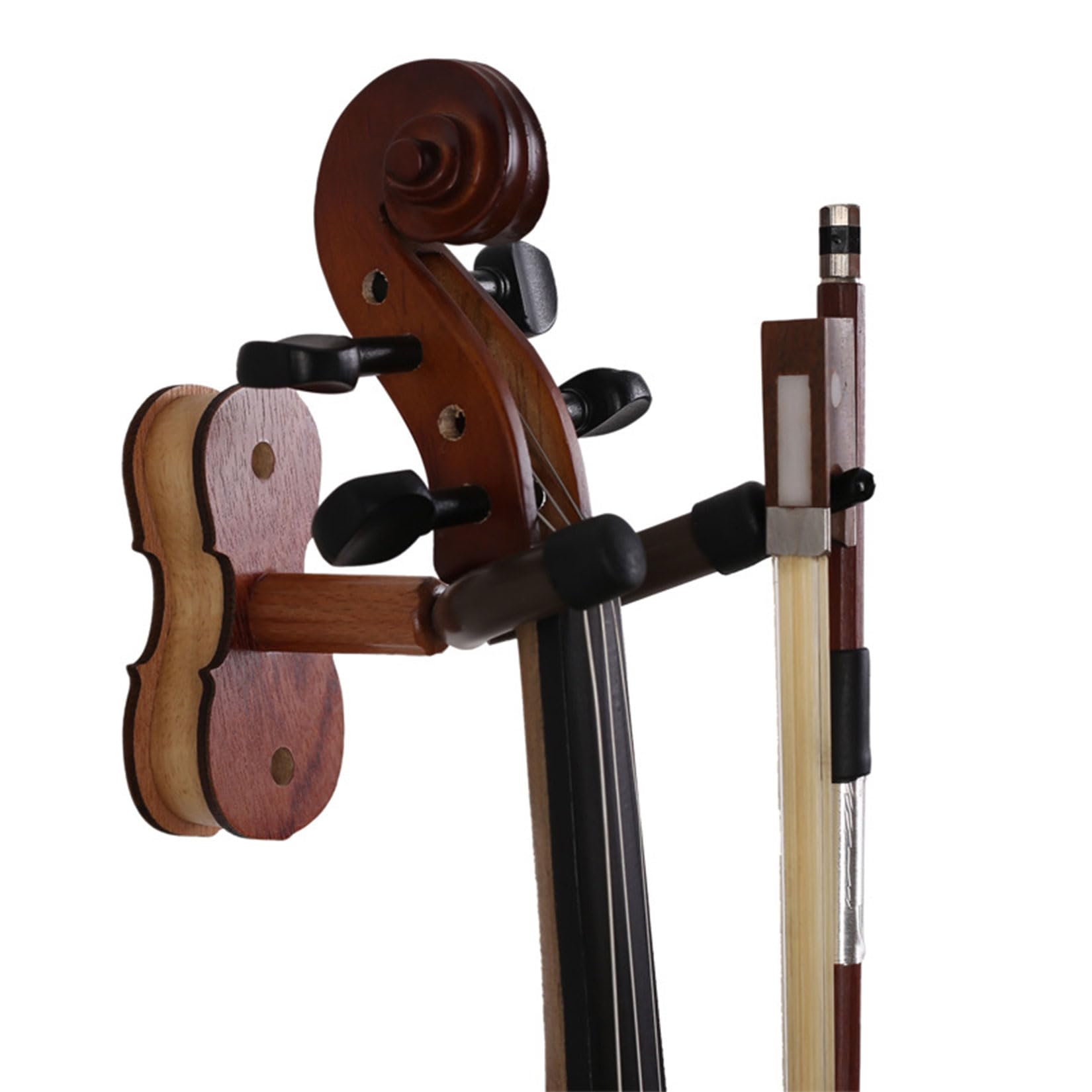 realideas Violin Viola Wall Mount Hanger, One Pack U-Shaped Wall Hanger Mount with Bow Hook, Soft Padding, Violin Storage Hook for Home Studio, Mahogany Color