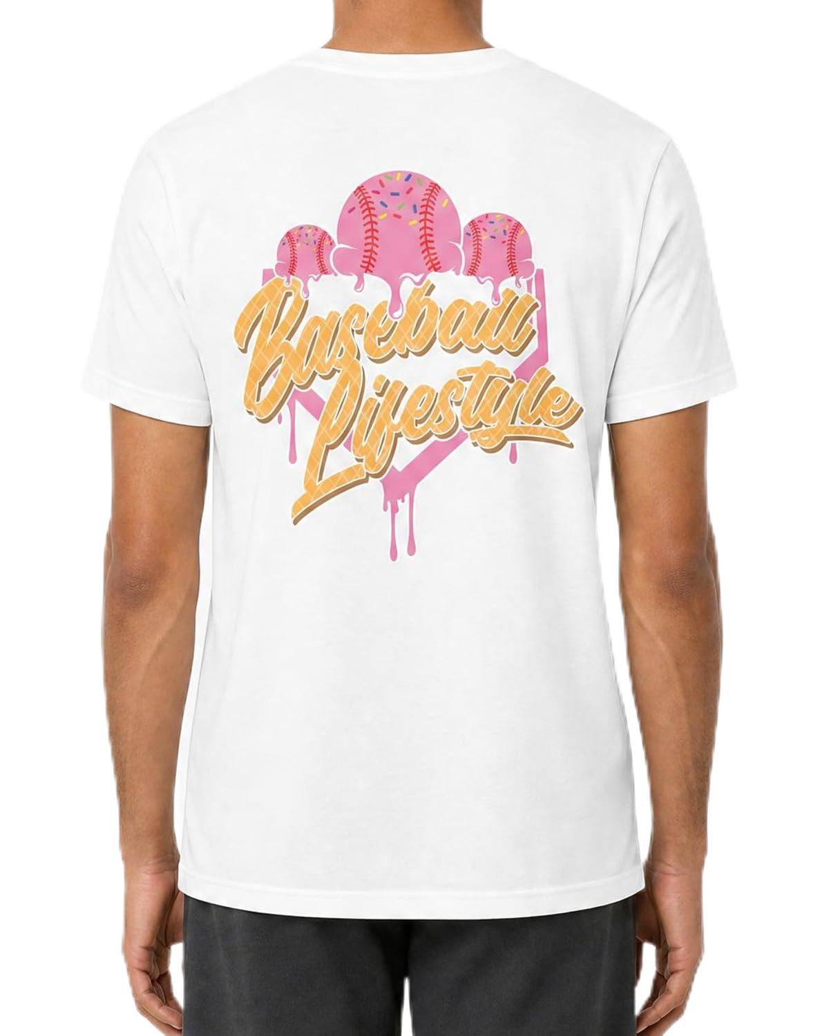 BL101 Adult Ice Cream Baseball Graphic Tee for Men - Strawberry, M