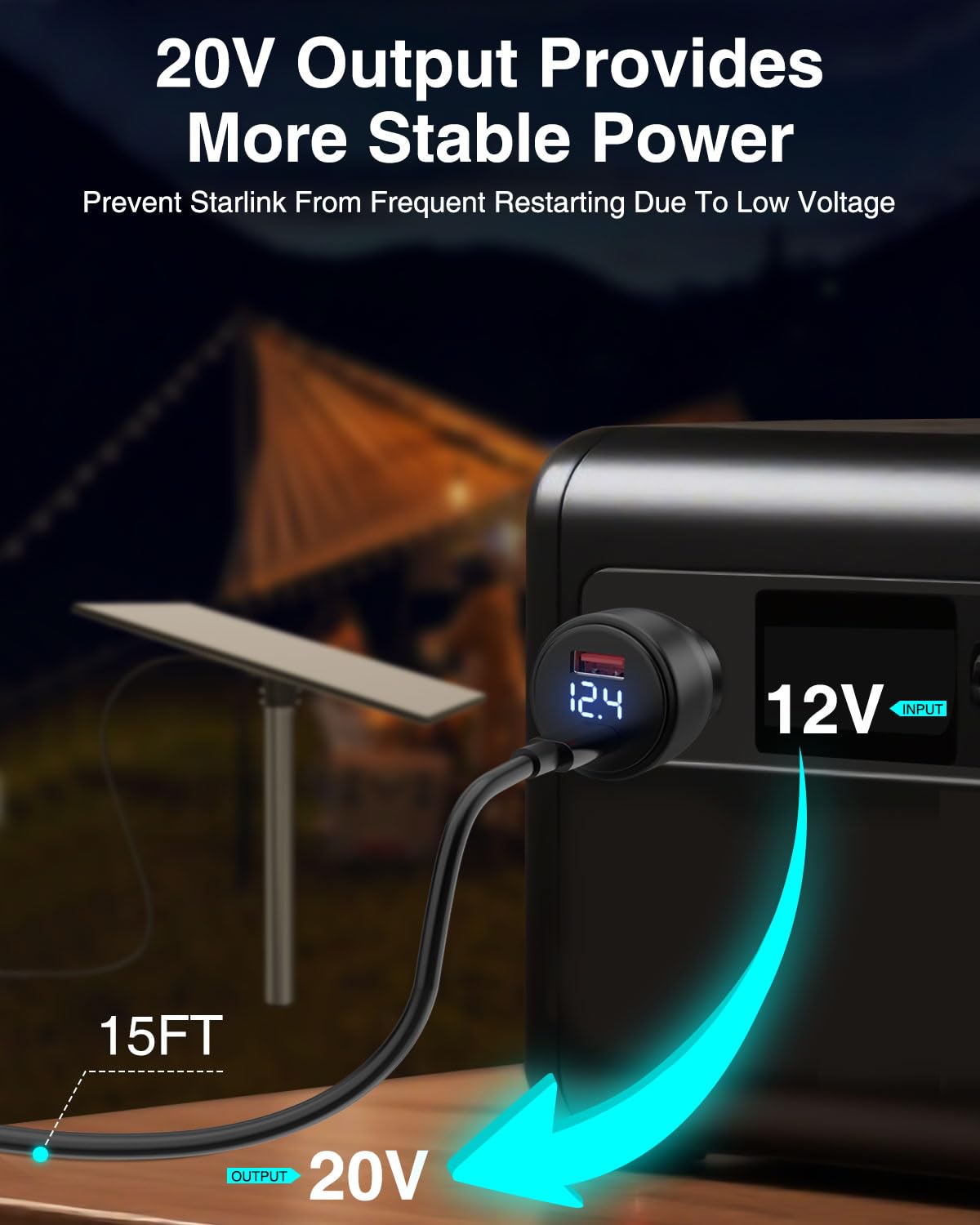 Starlink - Mini adaptador de coche Starlink de 15 pies, accesorios de mini cable PD 100 W, carga rápida, USB C, cargador de coche, CC 12 V, 24 V, adaptador de corriente con visualización digital para