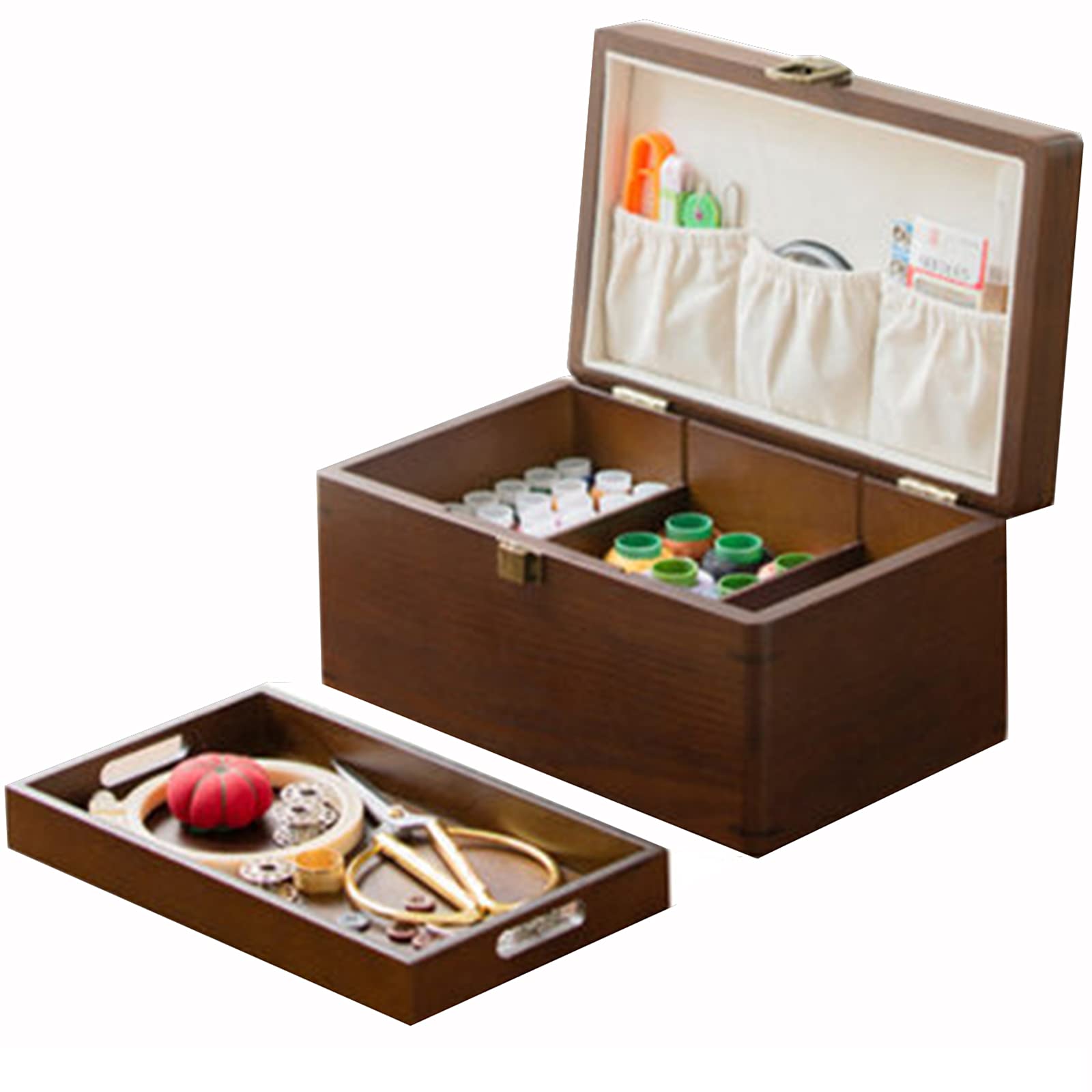Cestino per Kit da Cucito, Kit di Strumenti di Riparazione per Cucito in Legno per la casa, Adatto per Principianti, Donne, Appassionati, Uomini, Studenti, ECC., Colore del Legno