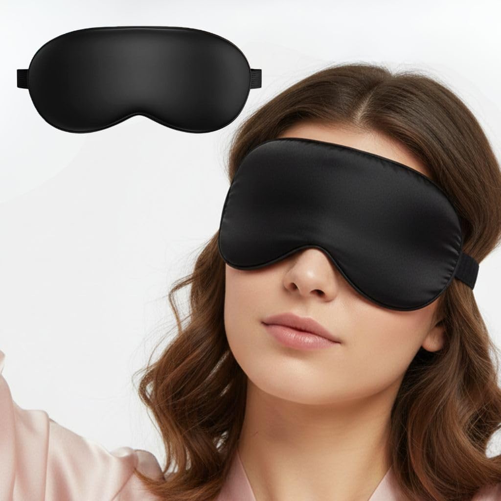 Strong limbs Cooling Gel Sleeping Eye Mask for Relaxation and Sleep Adjustable Strap Soft Fabric Night Blind Fold for Comfort and Travel Black, Pack of 1-image-30