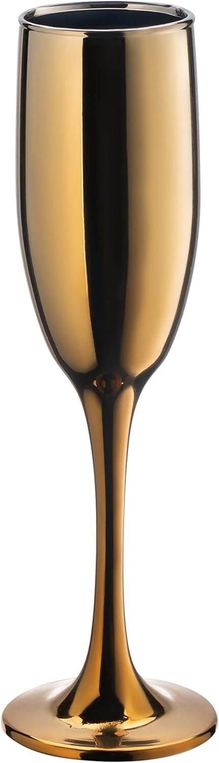 Vikko Décor Gold Champagne Flutes: 6 Ounce Capacity – Perfect for Parties, Weddings, and Everyday – Thick and Durable – Dishwasher Safe – Set of 6 Sparkling Wine Glasses