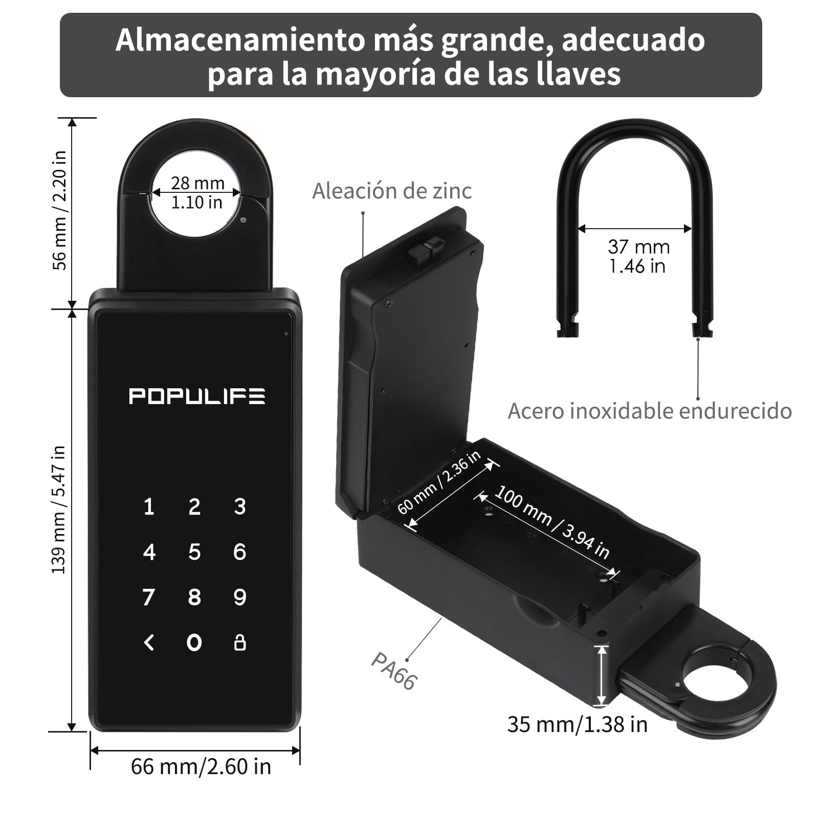 【Versión Actualizada 2025】Populife Smart Caja llaves, Electrónica Bluetooth Caja Llaves con Codigo, Caja Seguridad Llaves Inalámbrica para Hogar, Oficina & Alquileres de Propiedades