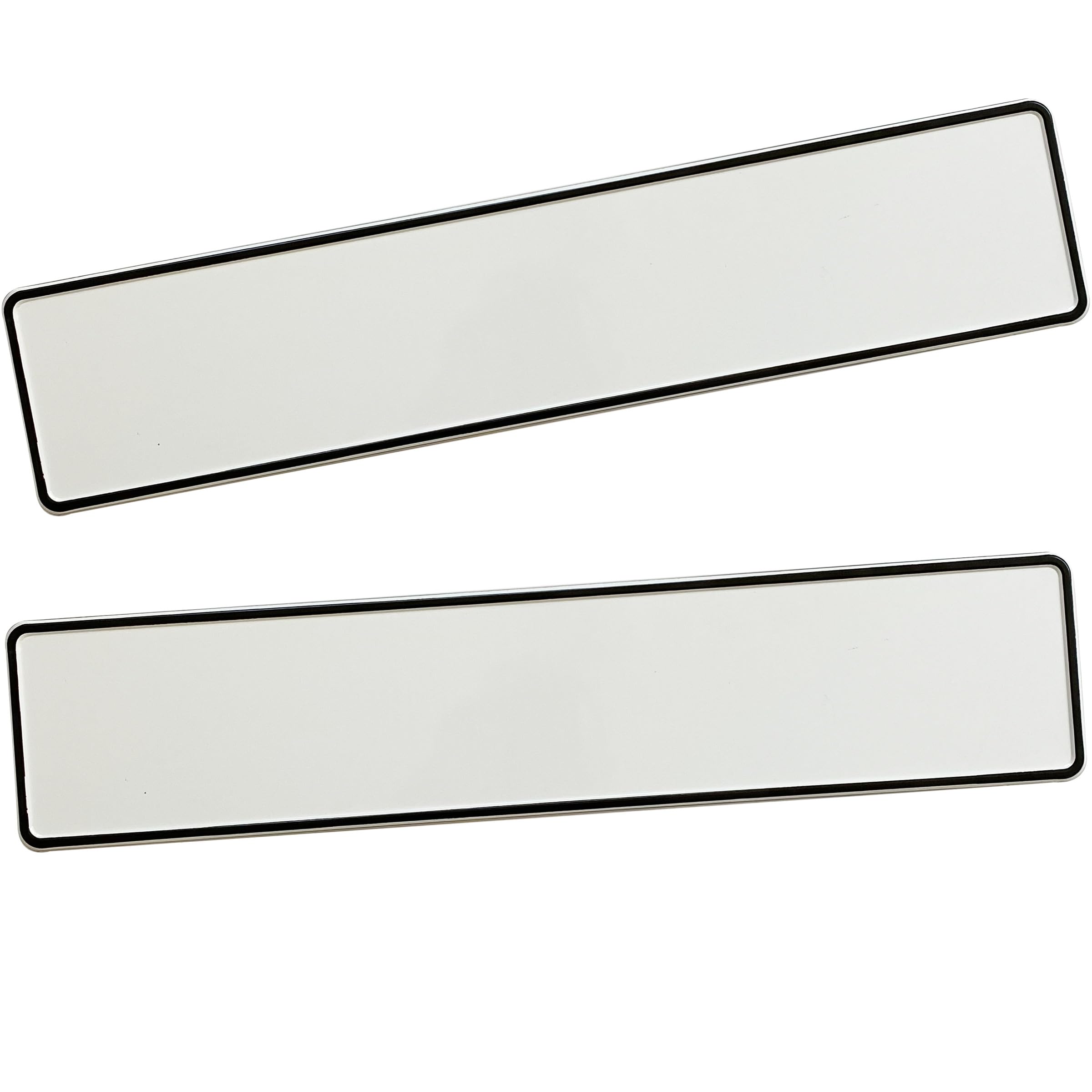 Plaque d'immatriculation vierge 520x110 mm – blanche avec bordure noire – Plaque d'immatriculation en aluminium pour véhicule à personnaliser – Décoration de voiture pour mariage, fête, photos