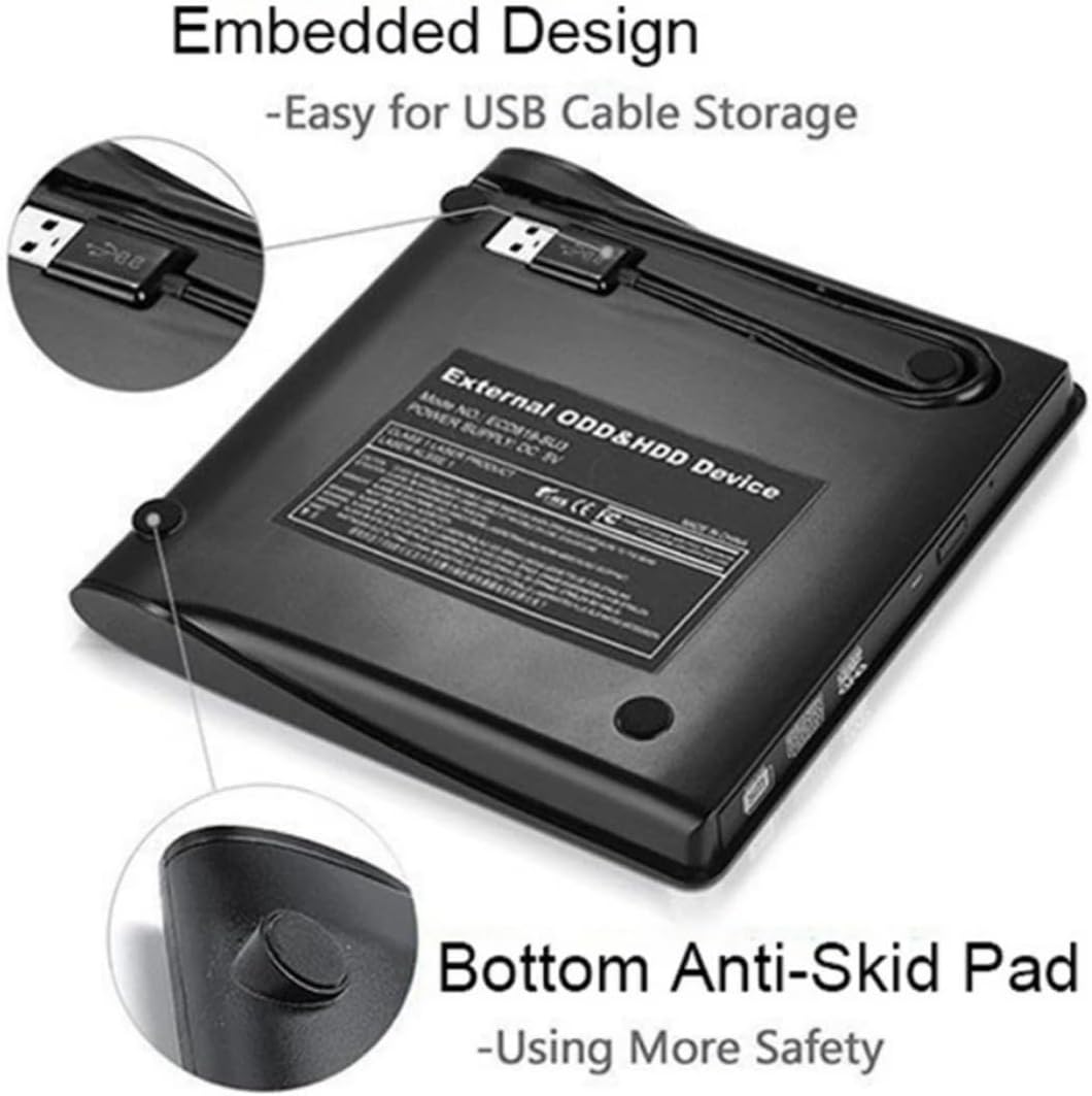 Gravador e Leitor de CD DVD Externo USB 3.0 – Drive Portátil para Notebook, PC e Laptop, Leitura e Gravação Rápida de Discos, Compatível com Windows, Mac e Linux