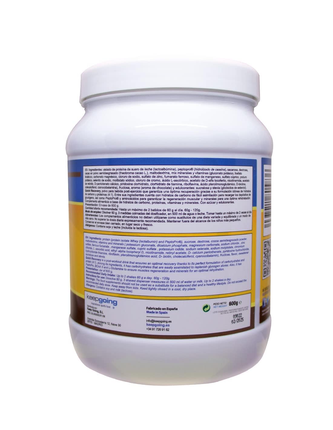 Keepgoing Quick Recovery Bebida Recuperadora en Polvo Sabor Chocolate | Recuperador Muscular para Deportistas | Recovery Drink | Recovery Ciclismo | Recuperador Muscular Running | 600 g