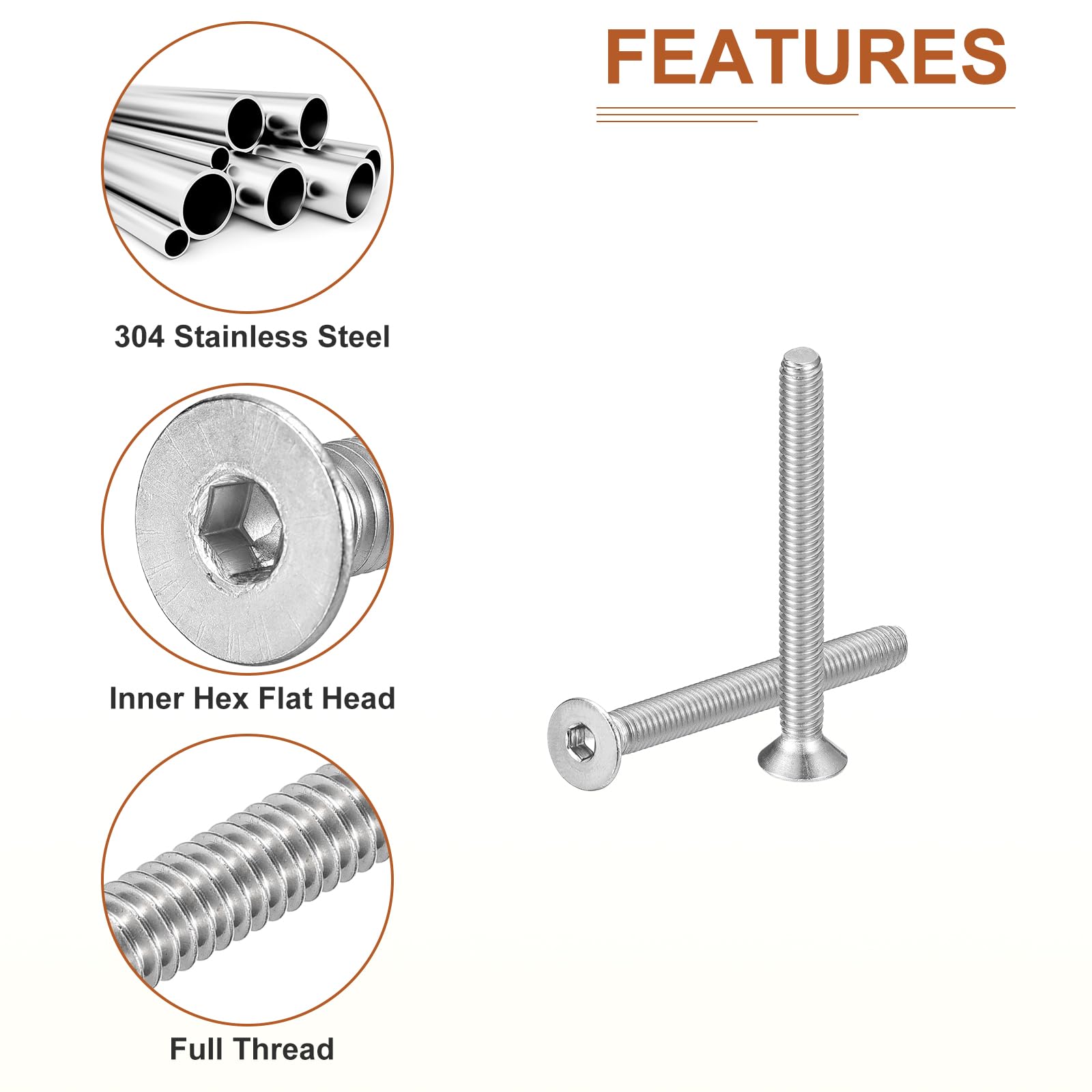 DTGN M4-0.7 x 40mm Flat Head Socket Cap Screws, 20 Pack 304 Stainless Steel Hex Socket Flat Head Screws, Full Thread, Countersunk Bolts - Image 4