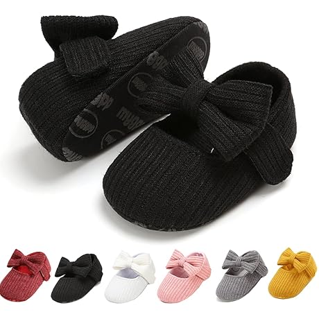 Baby Girl Black Shoes, Infant Soft Sole Warm Booties, Cozy Fleece Crib Shoes