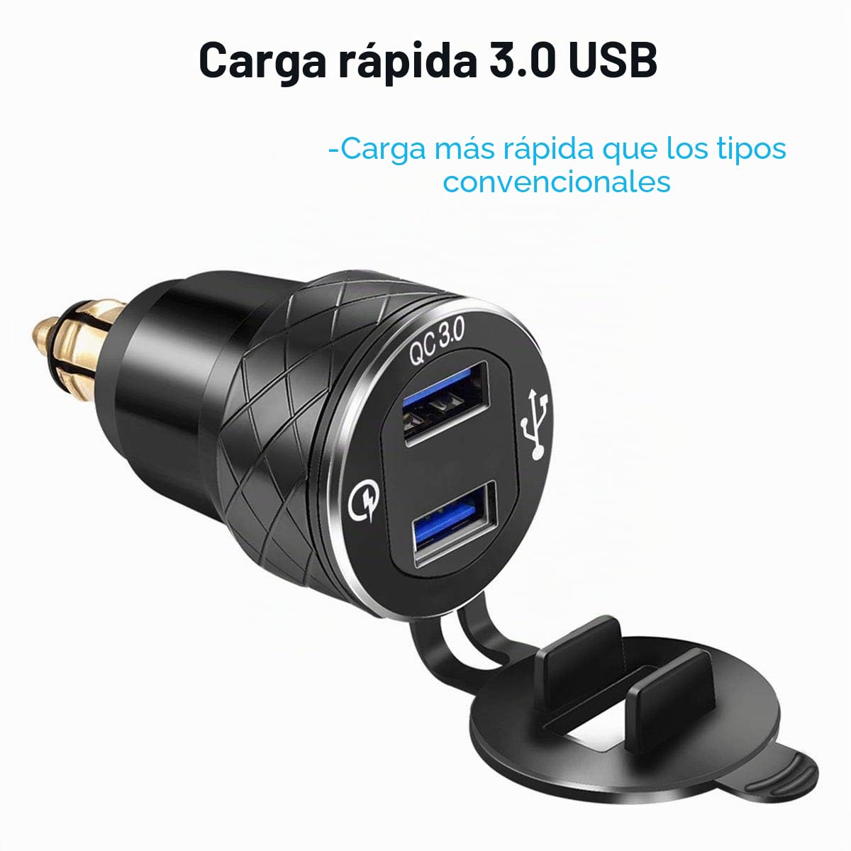 Conector DIN A USB 3.0 + USB-C PD 20W Con Voltímetro Y Botón Interruptor, Cargador Tipo C Macho Para Motos 12V-24V (Ducati, Triumph, BMW) - Negro
