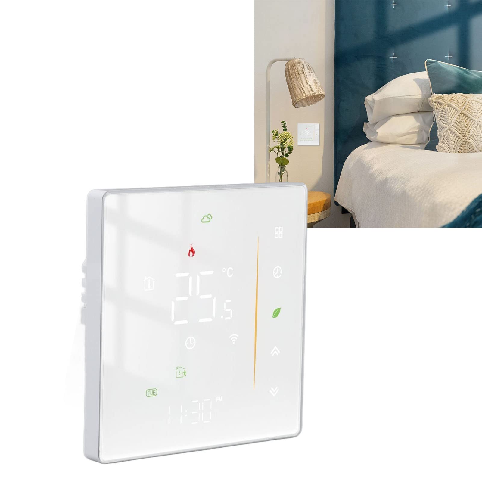 Yosoo Health Gear Programowalny Termostat, Cyfrowy Termostat z Ekranem Dotykowym i kontrolą Aplikacji Wi-Fi, Zakres ustawień od 41 do 95 F, Duży Wyświetlacz LCD, Uchwyt ścienny 16 A do Salonu w