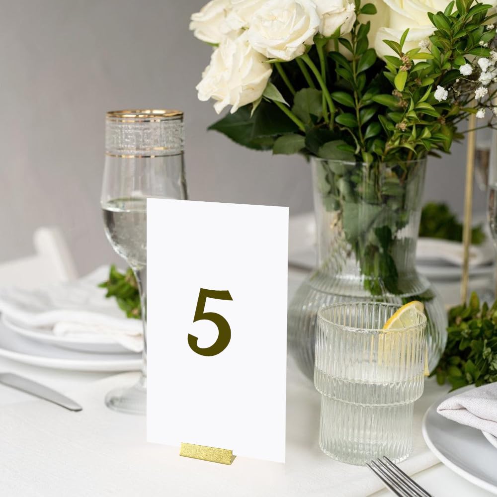 DONGKER Soportes para tarjetas de lugar, 12 soportes de hierro dorado para números de mesa, apilables, para bodas, aniversarios, fiestas