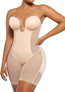 Strapless Shapewear for Women Deep Plunge Corset Tummy Control Backless Bodysuit Mid Thigh Full Body Shaper - Buy now