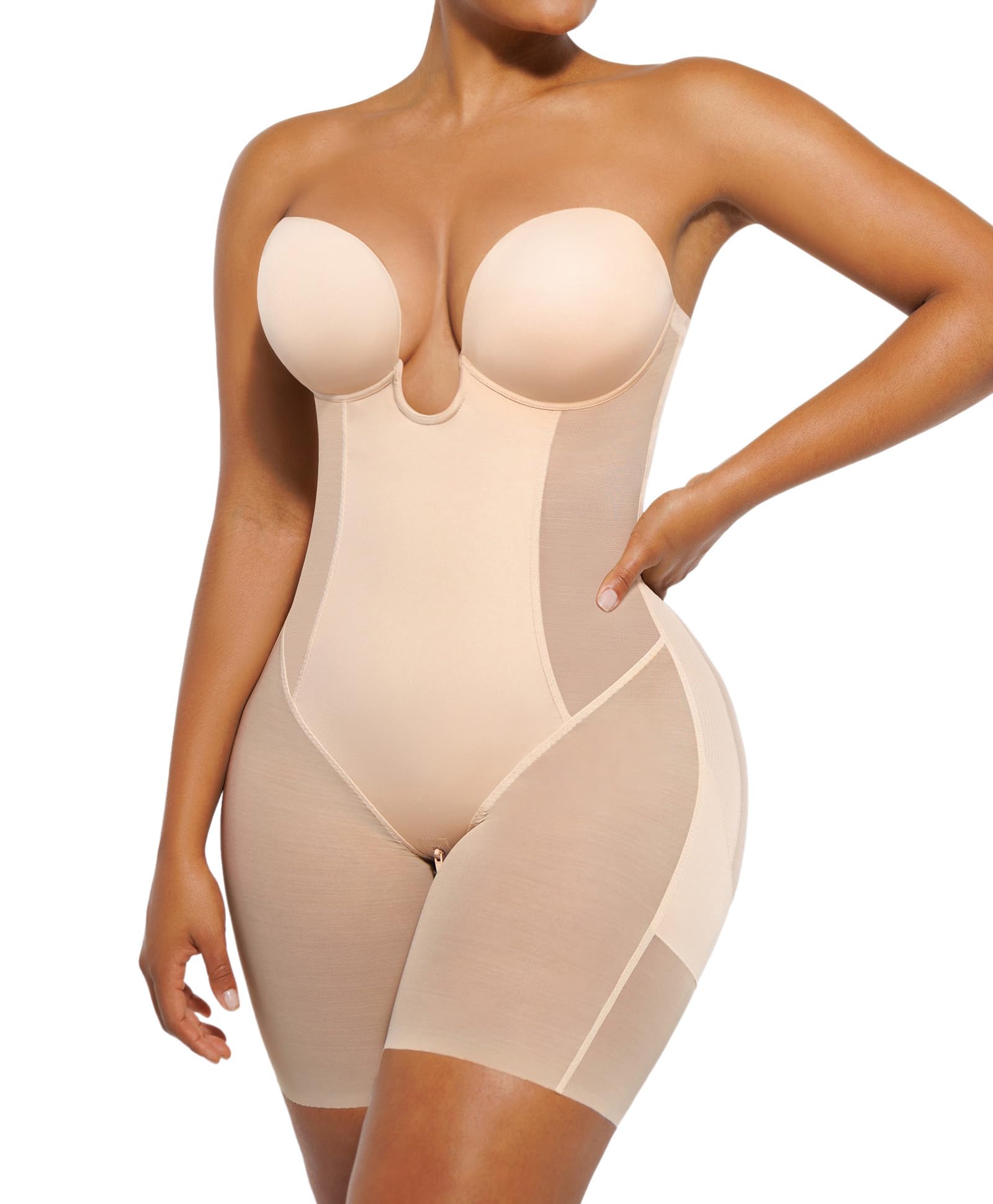 Photo 1 of SHAPELLX Tummy Control Shapewear Bodysuit for Women U Plunge Backless Full Body Shaper Shapewear with Built-in Bra M+
